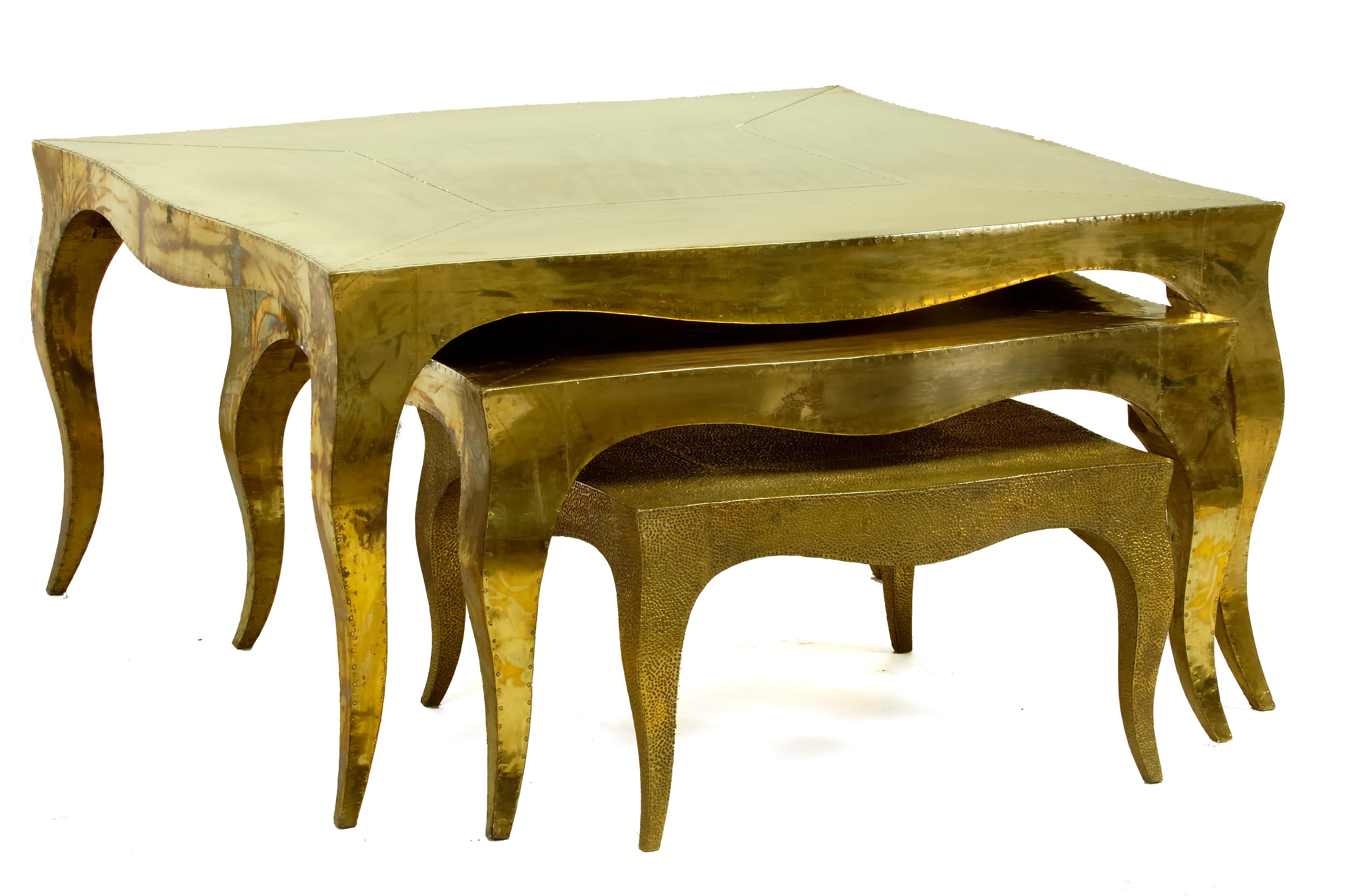 Louise Art Deco Nesting Tables Mid. Hammered White Bronze 18.5x18.5x10 inch For Sale 6