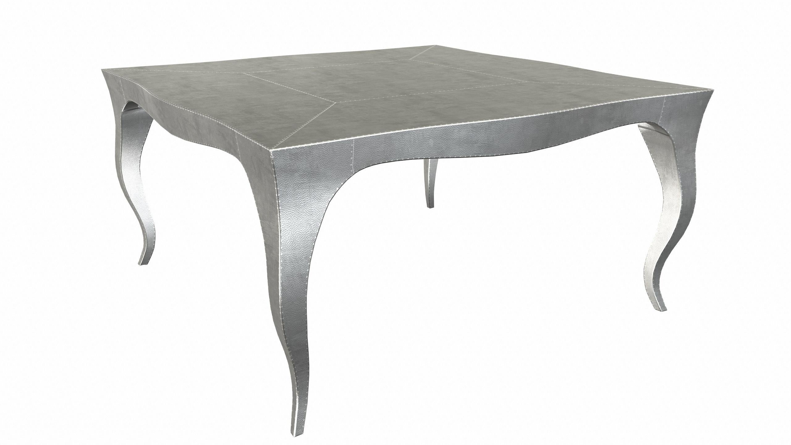 Contemporary Louise Art Deco Nesting Tables Mid. Hammered White Bronze 18.5x18.5x10 inch For Sale