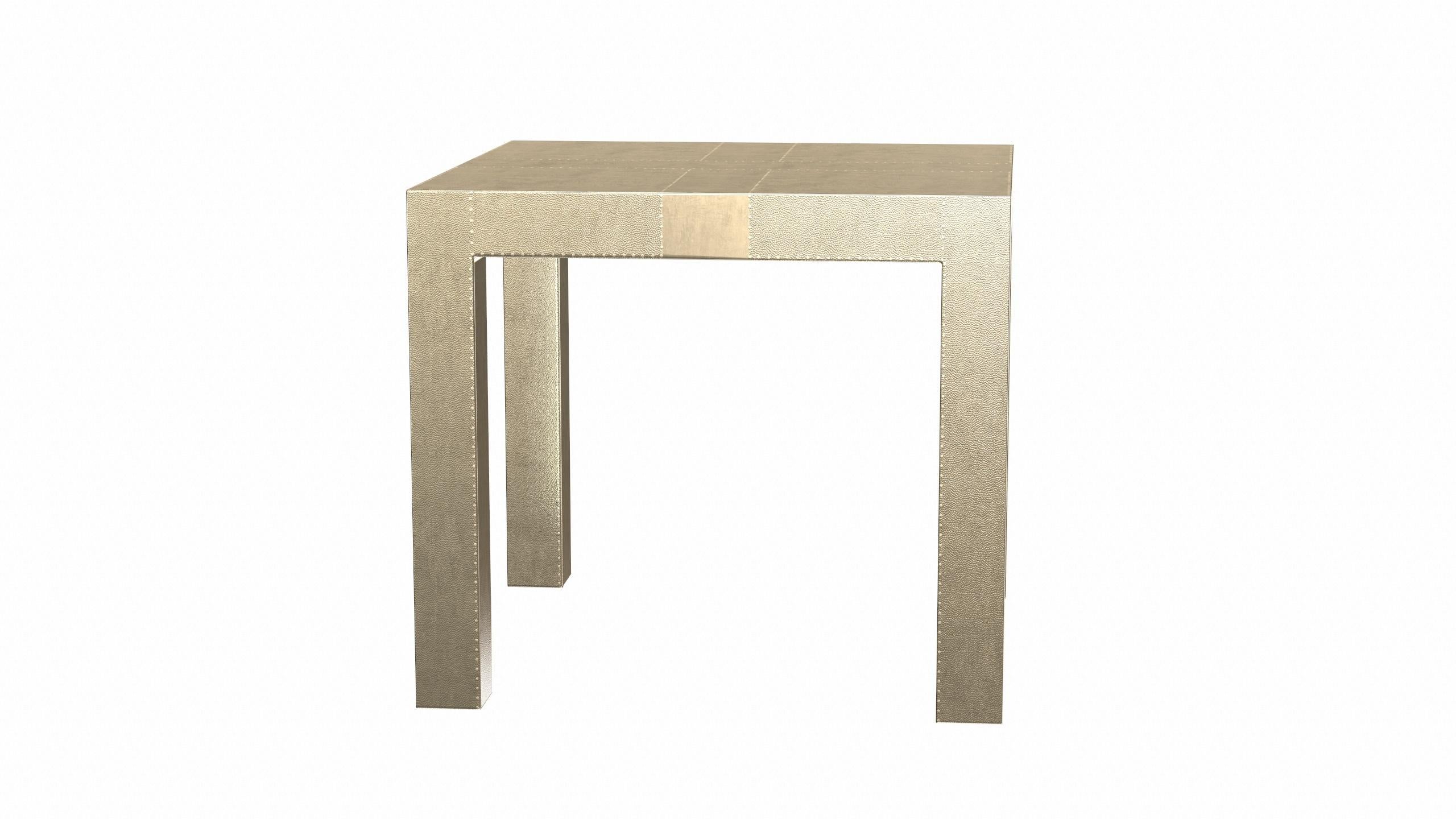 Louise Art Deco Side Tables Square Drink Table Mid. Hammered Brass For Sale 2