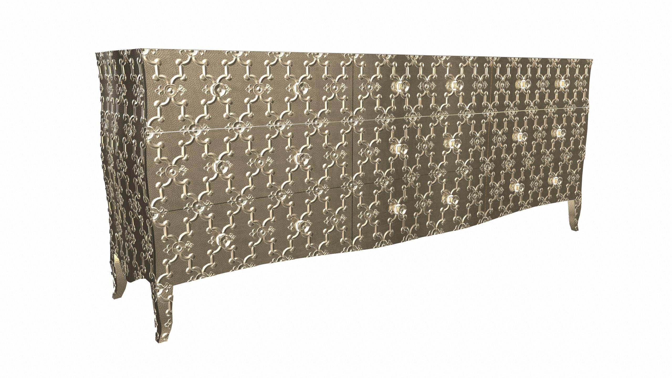 Contemporary Louise Art Deco Sideboard Fleur De Lis Mid. Hammered Brass by Paul Mathieu For Sale