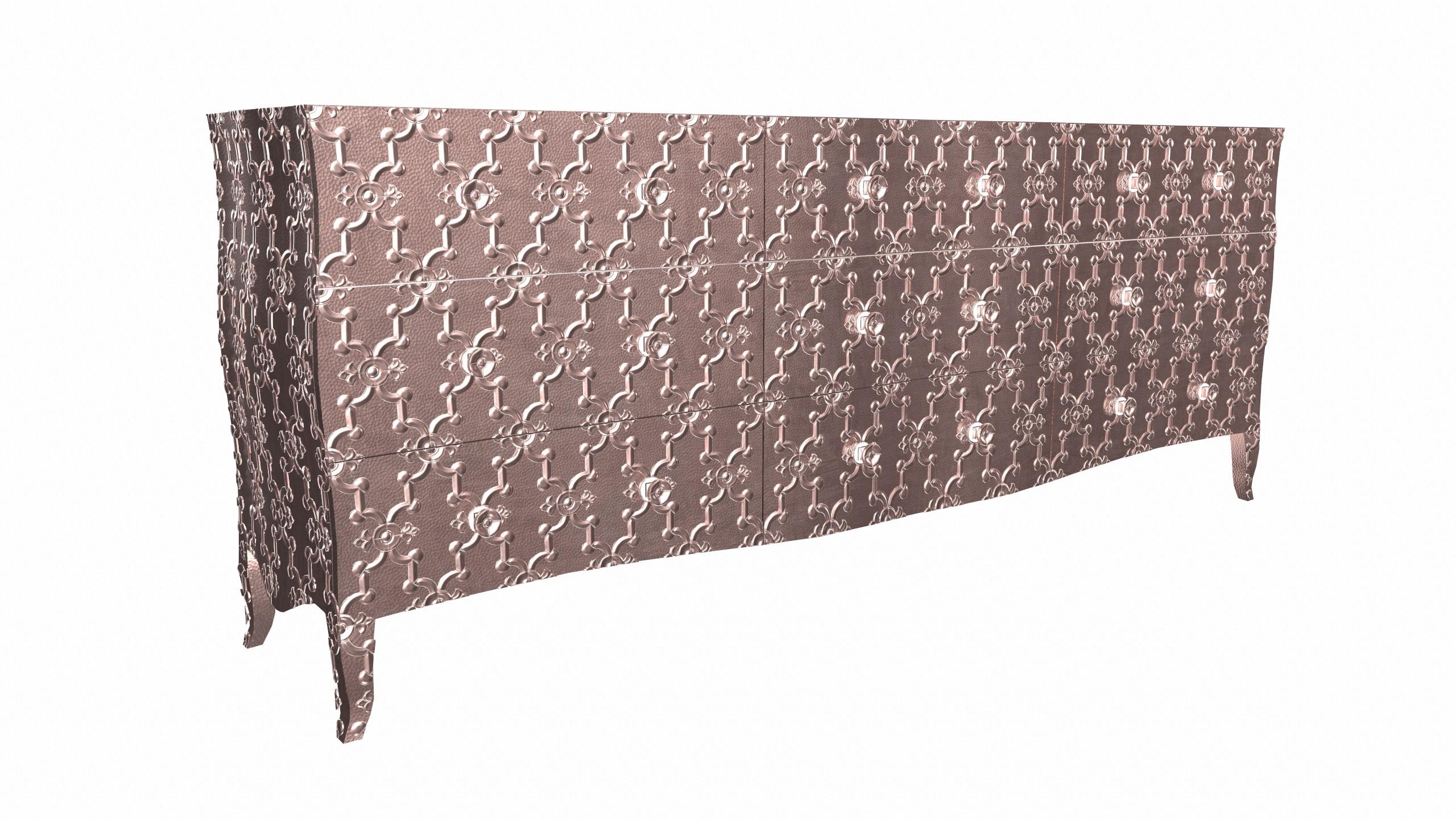 Louise Art Deco Sideboard Fleur De Lis Mid. Hammered Copper by Paul Mathieu  In New Condition For Sale In New York, NY