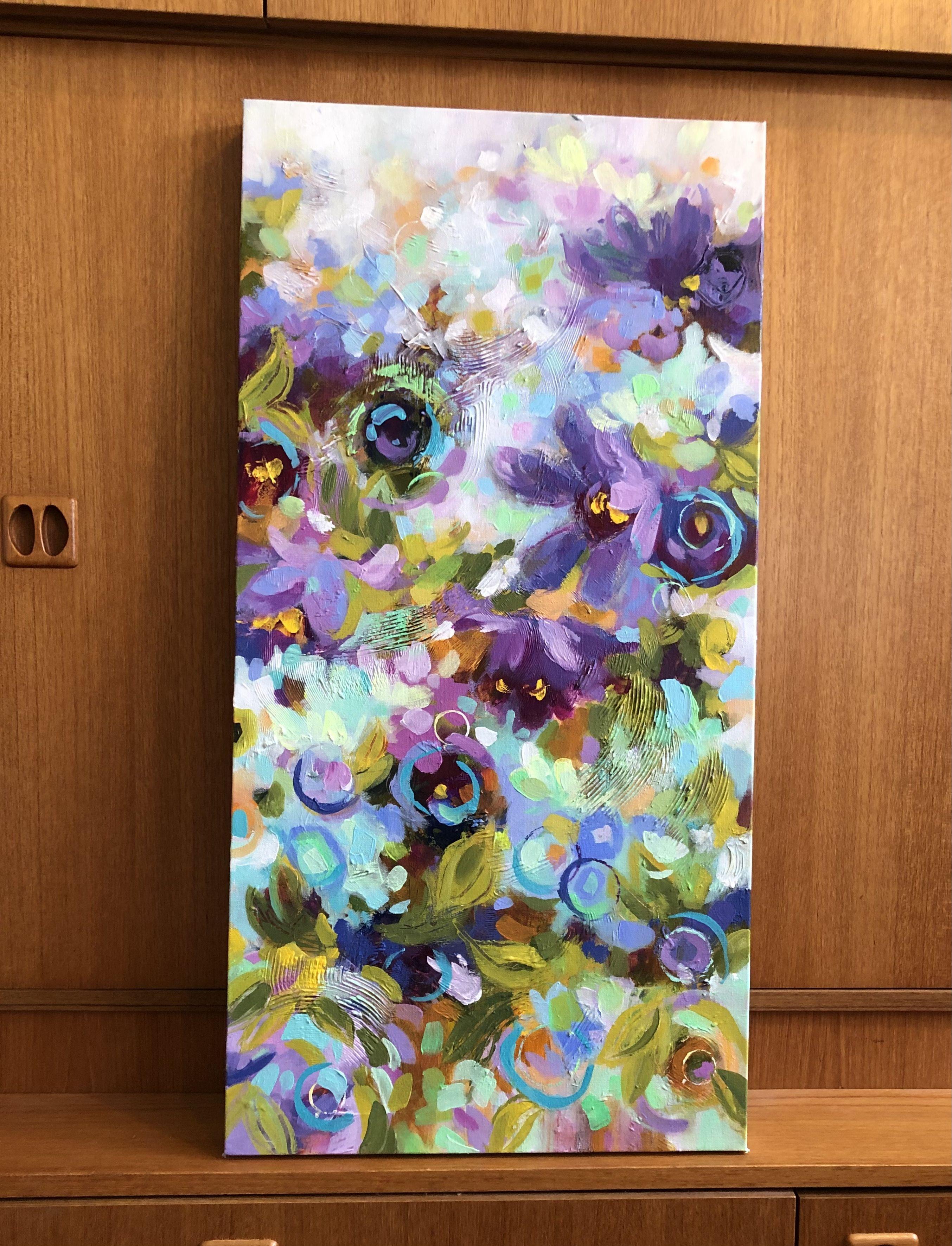 Irrepressible, Painting, Acrylic on Canvas - Purple Abstract Painting by Louise Baker