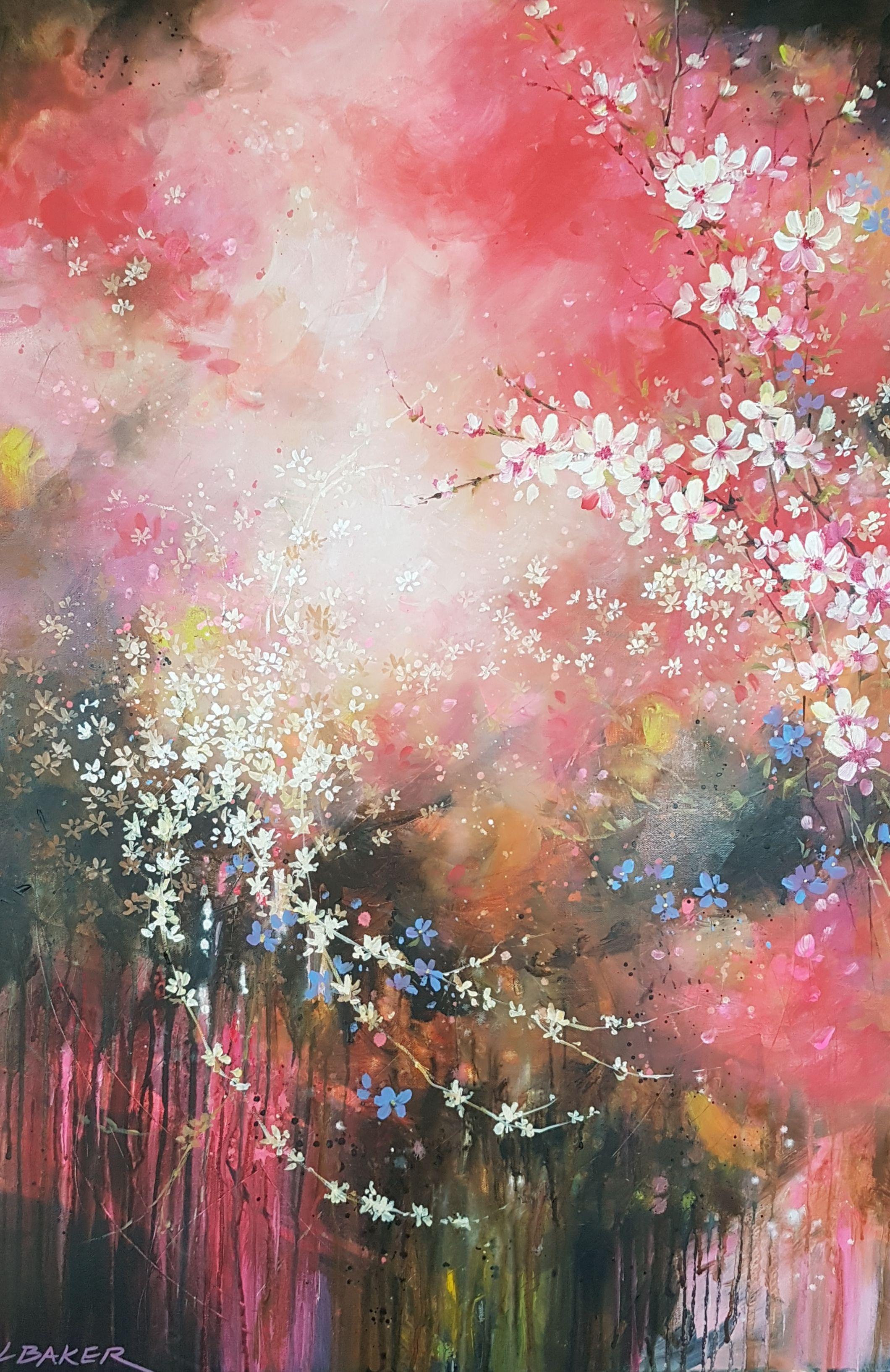Reflect on the tranquility of nature's beauty depicted in this floral painting, part of my BeeKeeper series. Many layers of paint are needed to create the depth and luminosity of this piece. Soft rose reds shade to pink and warm browns. A touch of