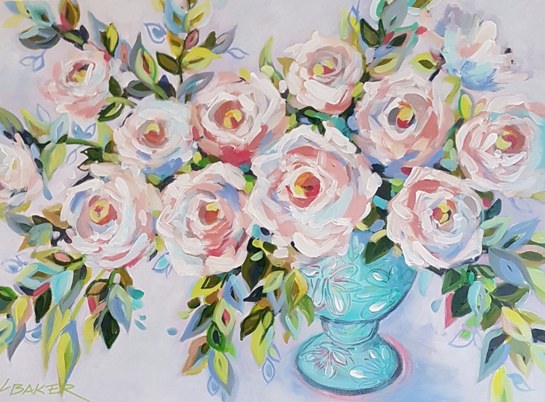 Roses in Urn, Painting, Acrylic on Canvas