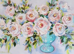 Roses dans une urne, peinture, acrylique sur toile