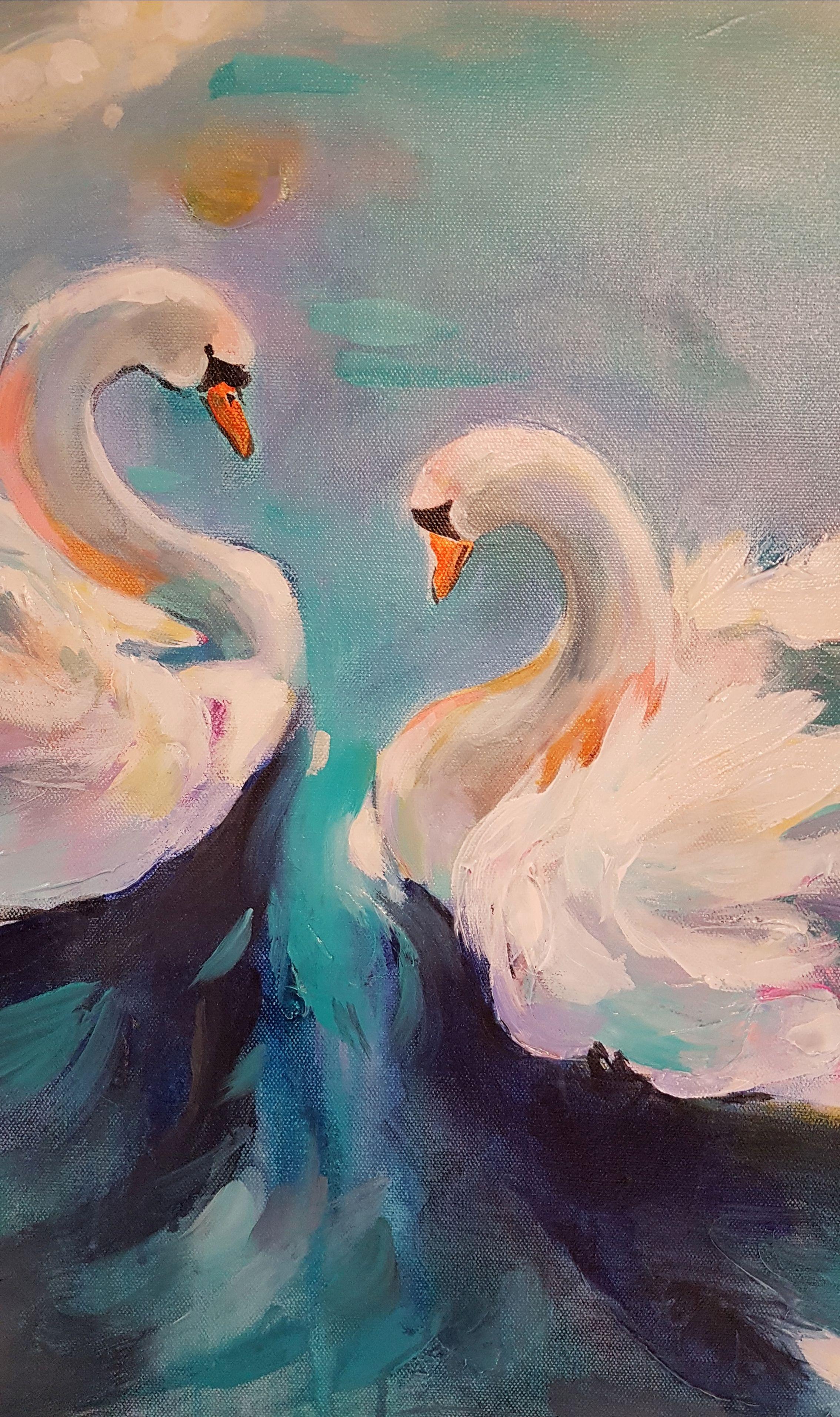 Swan Lake, Painting, Acrylic on Canvas For Sale 1
