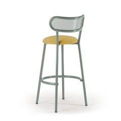 Louise Bar Chair with Sage Steel Structure, Perforated Steel Back and Upholstery