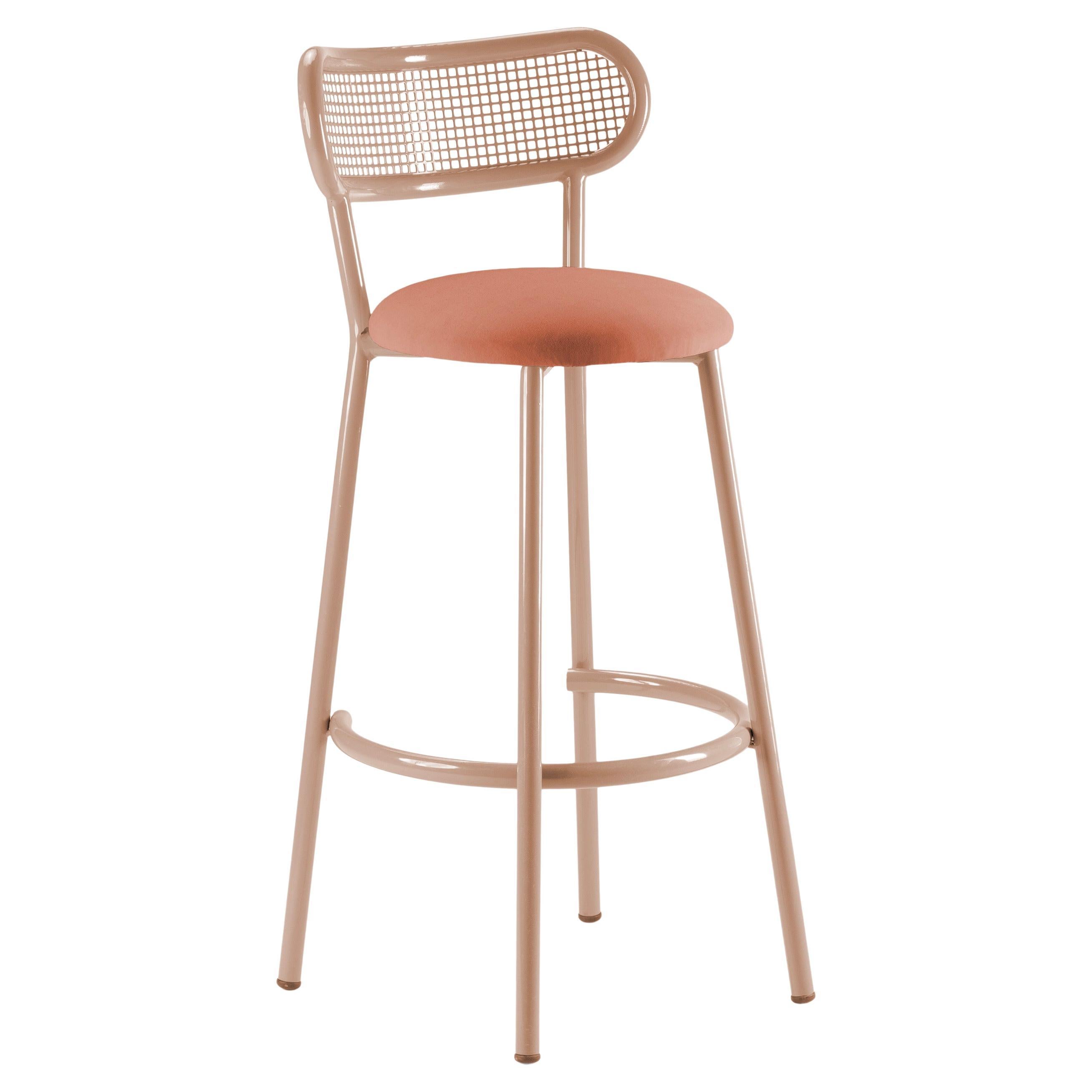 Louise Bar Chair with Salmon Structure, Perforated Steel Back and Upholstery For Sale