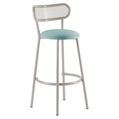 Louise Bar Chair with Taupe Structure, Perforated Steel Back and Upholstery