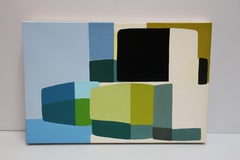 Mound #5, geometric oil painting with colorful squares and rectangles