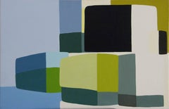 Mound #5, geometric oil painting with colorful squares and rectangles