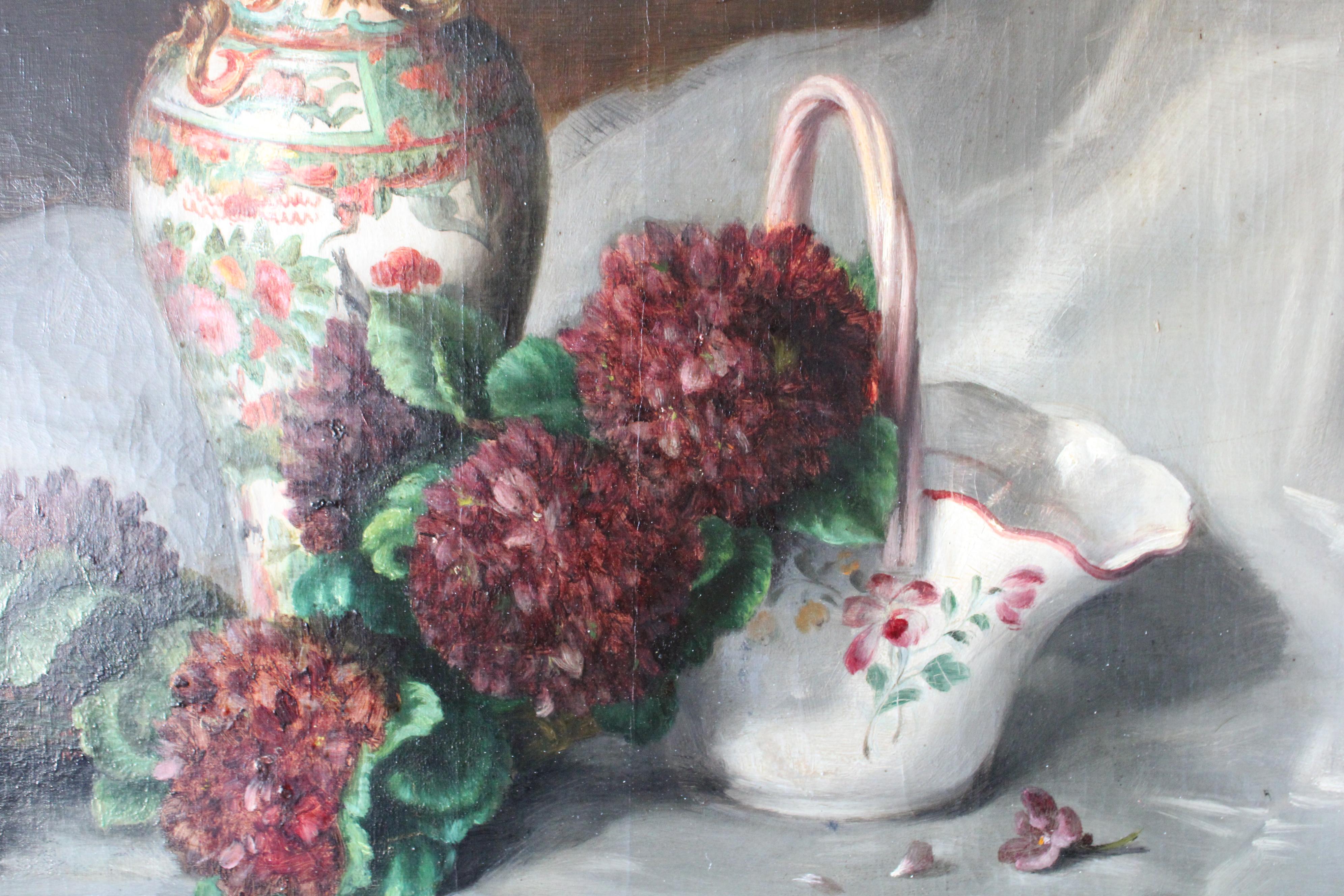 Antikes Stillleben Ölgemälde in Originalrahmen 19. Jahrhundert Blumenstrauß im Angebot 2