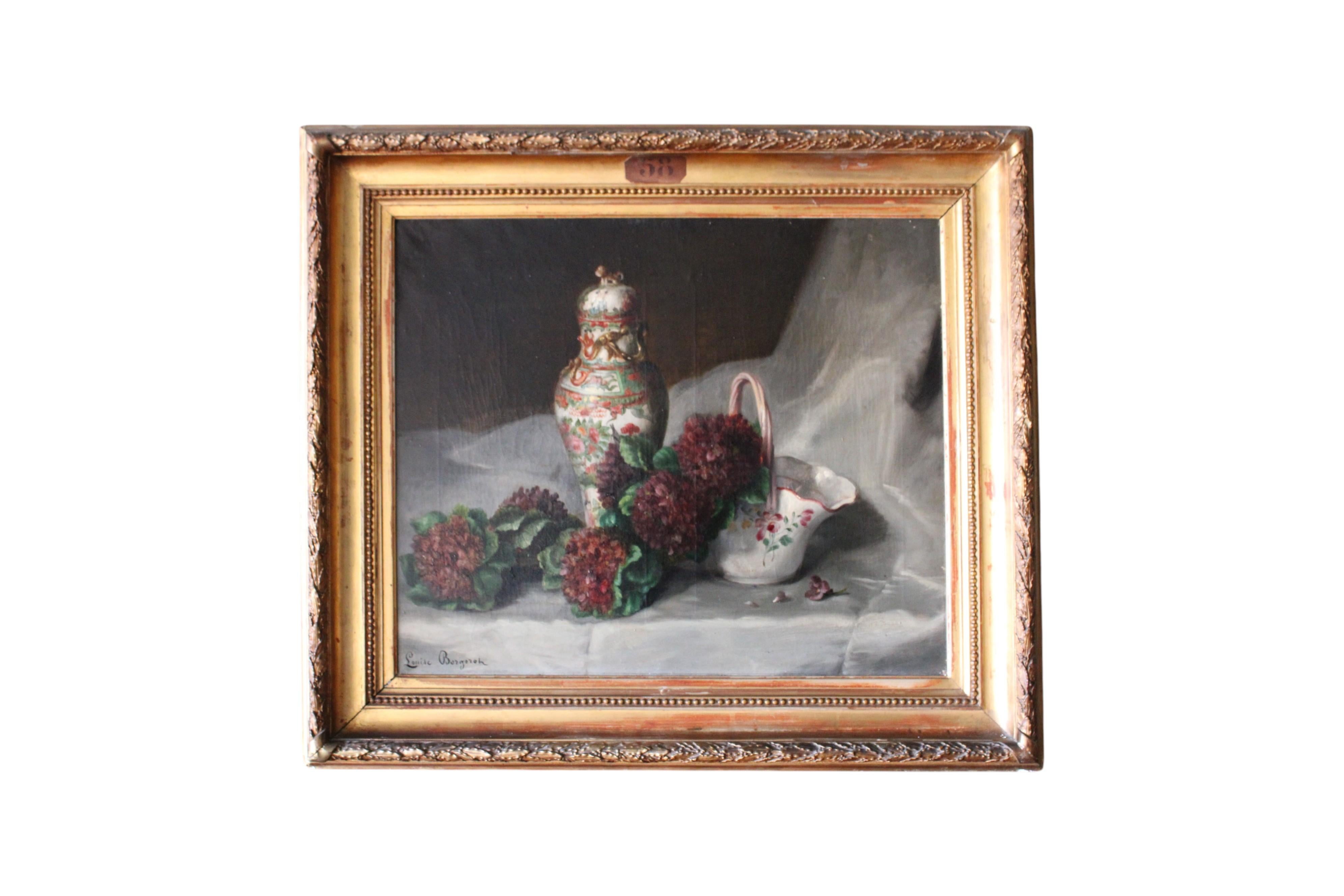 Louise Bergerot-Roblastre Still-Life Painting – Antikes Stillleben Ölgemälde in Originalrahmen 19. Jahrhundert Blumenstrauß