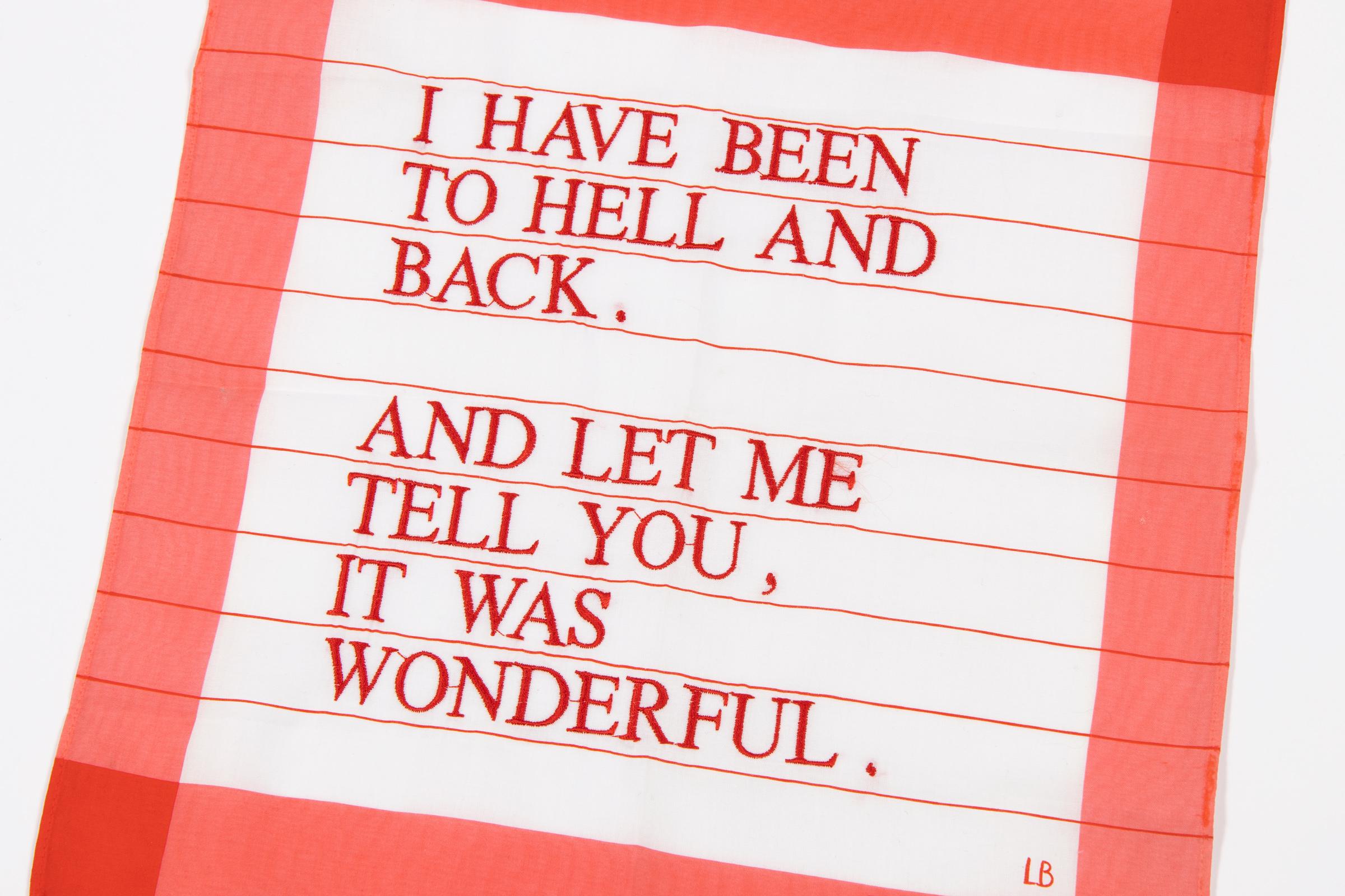 Louise Bourgeois, He estado en el infierno y he vuelto (Rojo): Pañuelo bordado 1