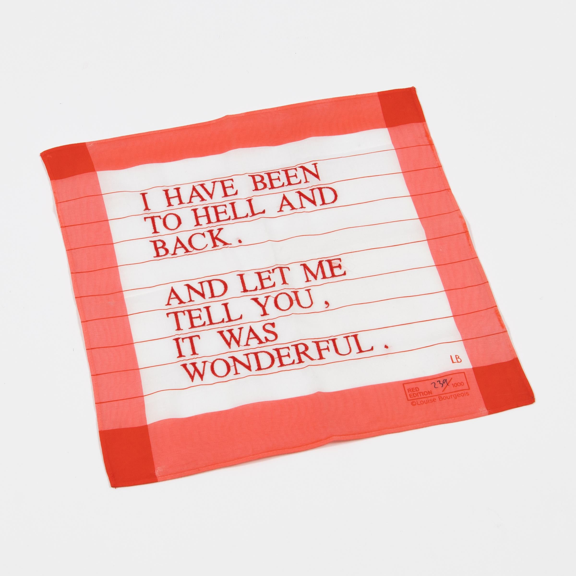 Louise Bourgeois, He estado en el infierno y he vuelto (Rojo): Pañuelo bordado 3