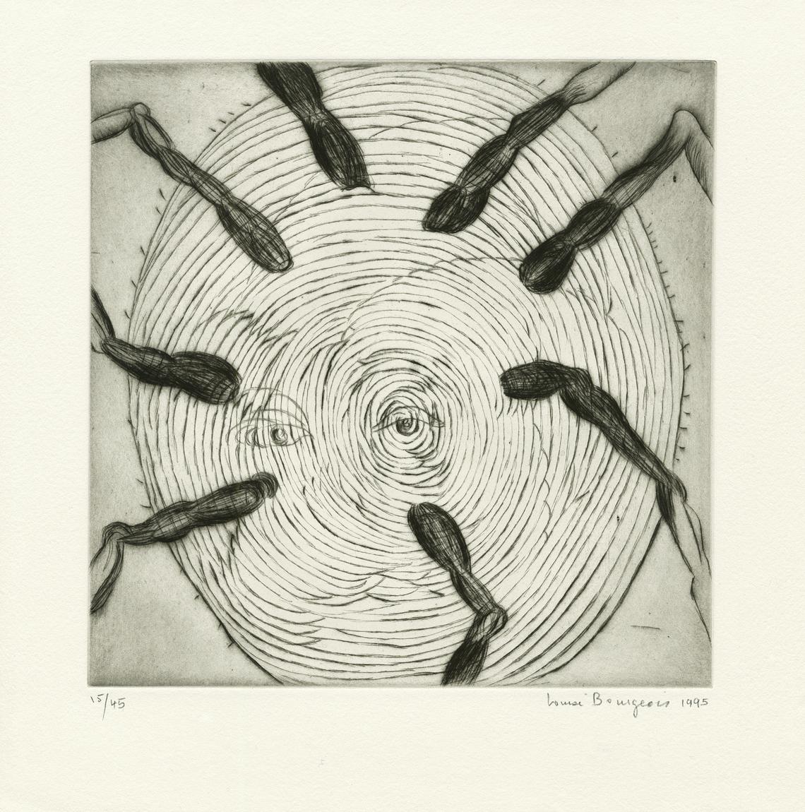Louise Bourgeois Figurative Print - from "Ode à ma Mère" (Sheet 6) - Contemporary, Etching, Black, White, Spider
