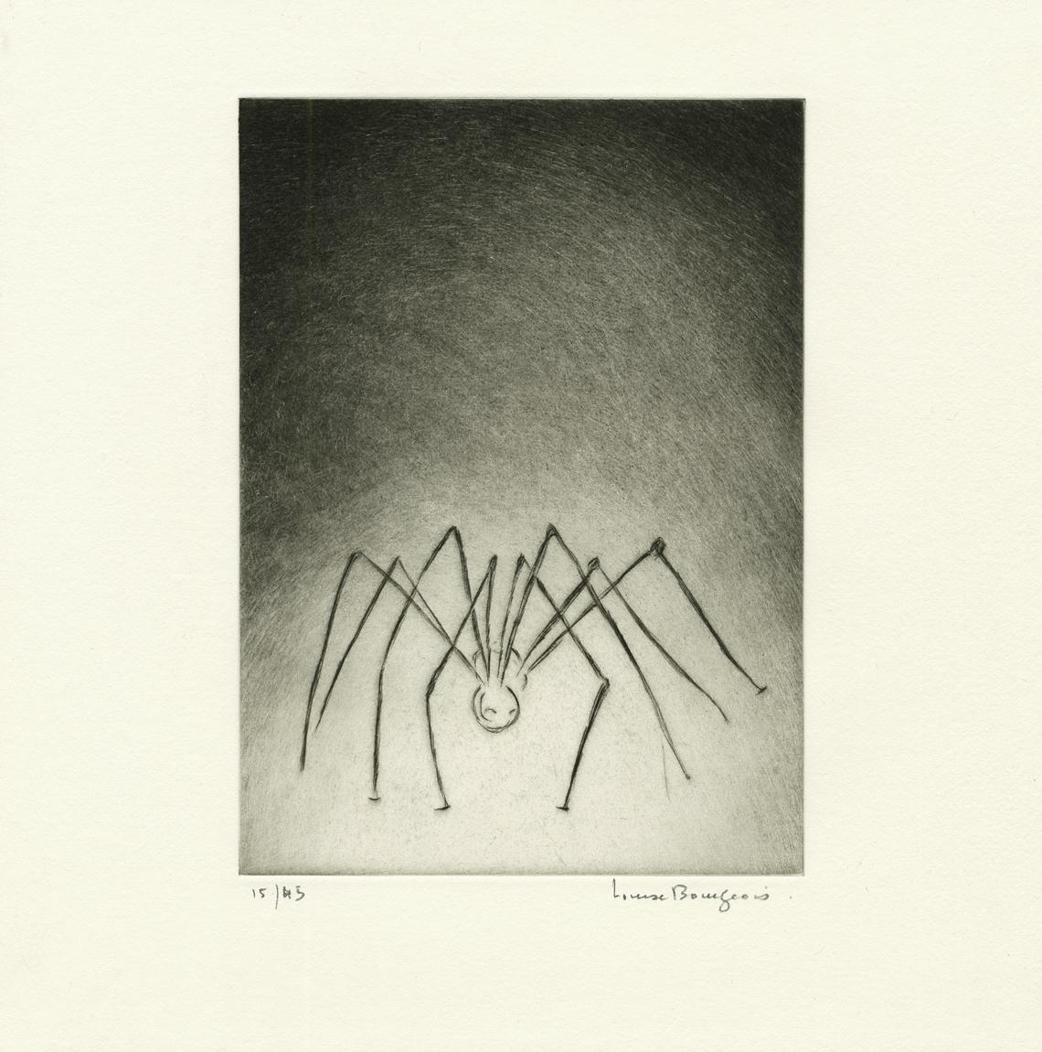 Louise Bourgeois Animal Print - from "Ode à ma Mère" (Sheet 7) - Contemporary, Etching, Black, White, Spider