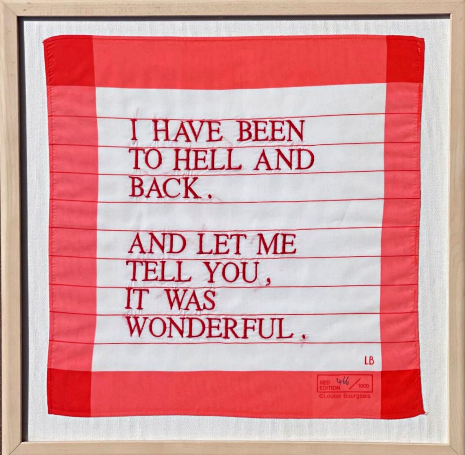 Louise Bourgeois - Mouchoir " J'ai été en enfer et j'en suis revenu ". En  vente sur 1stDibs