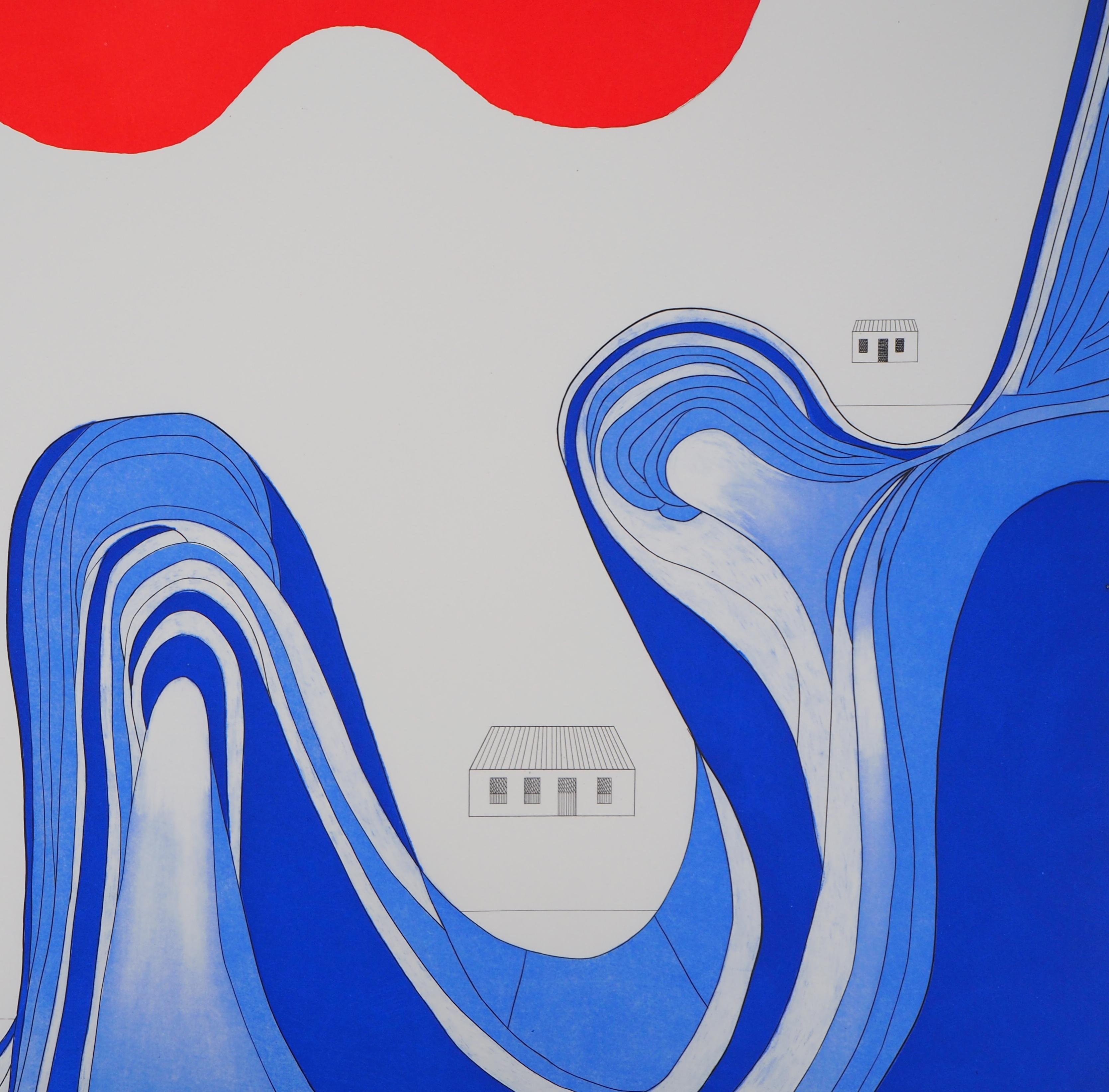 Landschaft mit einem Bergsee - Original-Radierung mit Aquatinta (Grau), Landscape Print, von Louise Bourgeois
