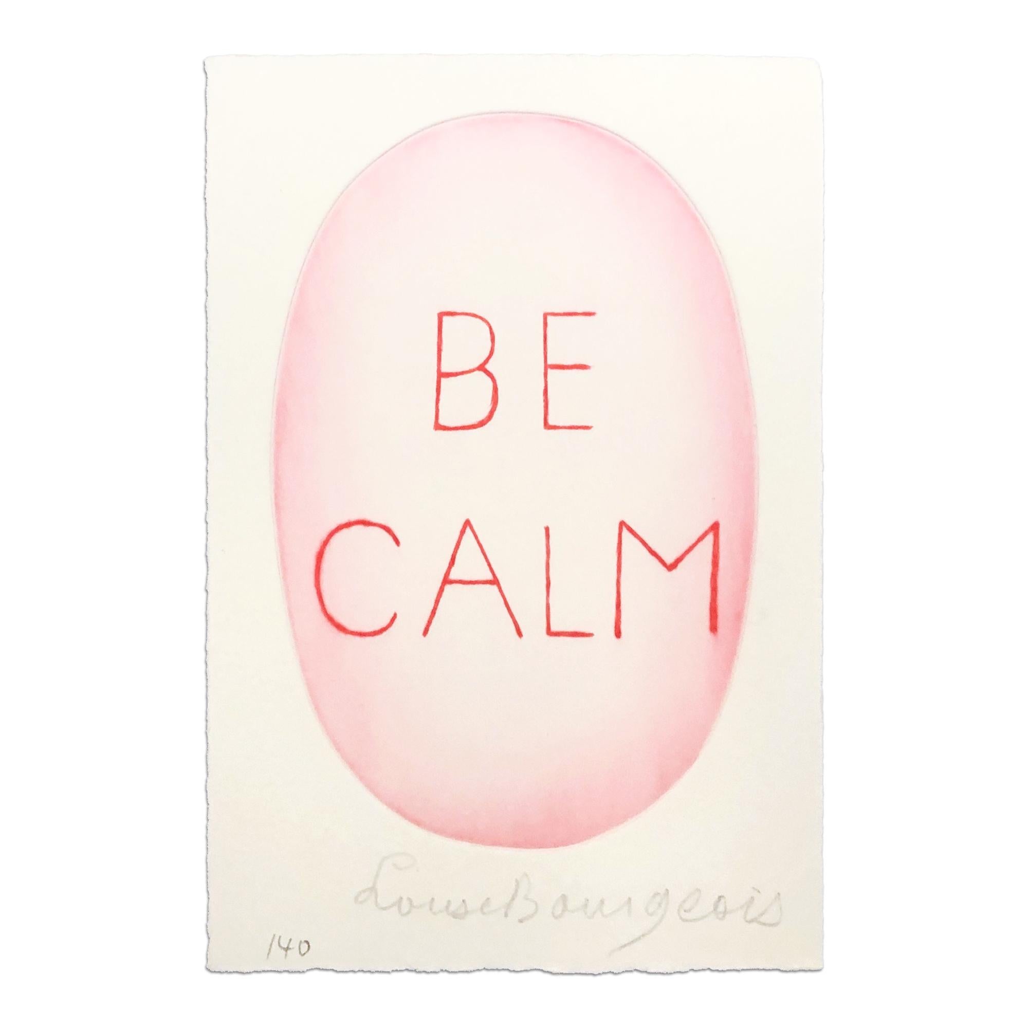 Louise Bourgeois (franco-américaine, 1911-2010)
Be Calm (extrait du Recueil des Secrets de Louise Bourgeois), 2005
Médium : Pointe sèche avec essuyage sélectif, sur papier vélin
Dimensions : 18,8 x 12,5 cm (7 3/8 x 4 15/16 in) : 18,8 x 12,5 cm (7