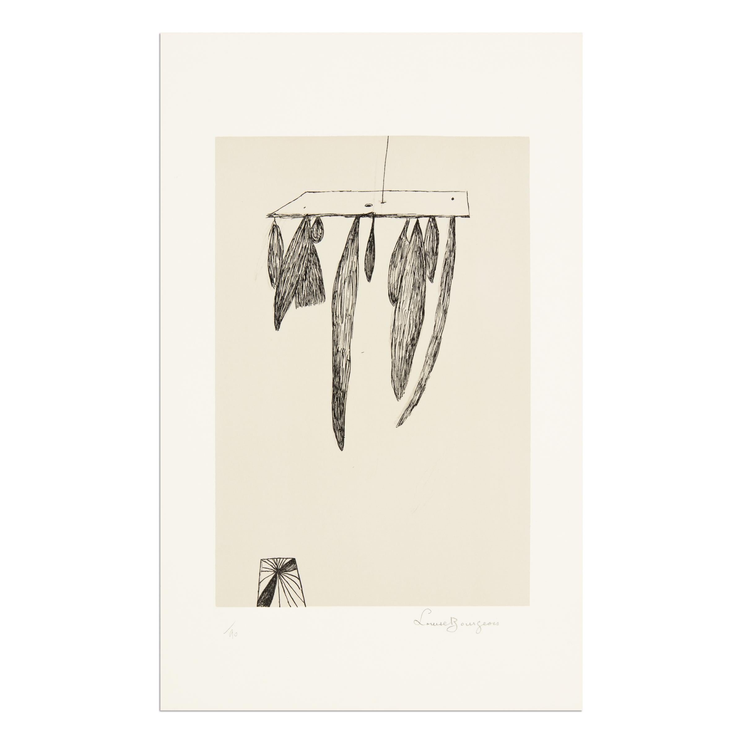 Louise Bourgeois (franco-américaine, 1911-2010)
Feuilles (version 1), 1984
Médium : Lithographie sur papier vélin
Dimensions : 45 x 28,4 cm (17 15/16 x 11 3/16 in) : 45 x 28,4 cm (17 15/16 x 11 3/16 in)
Edition de 90 : Signé et numéroté à la main au