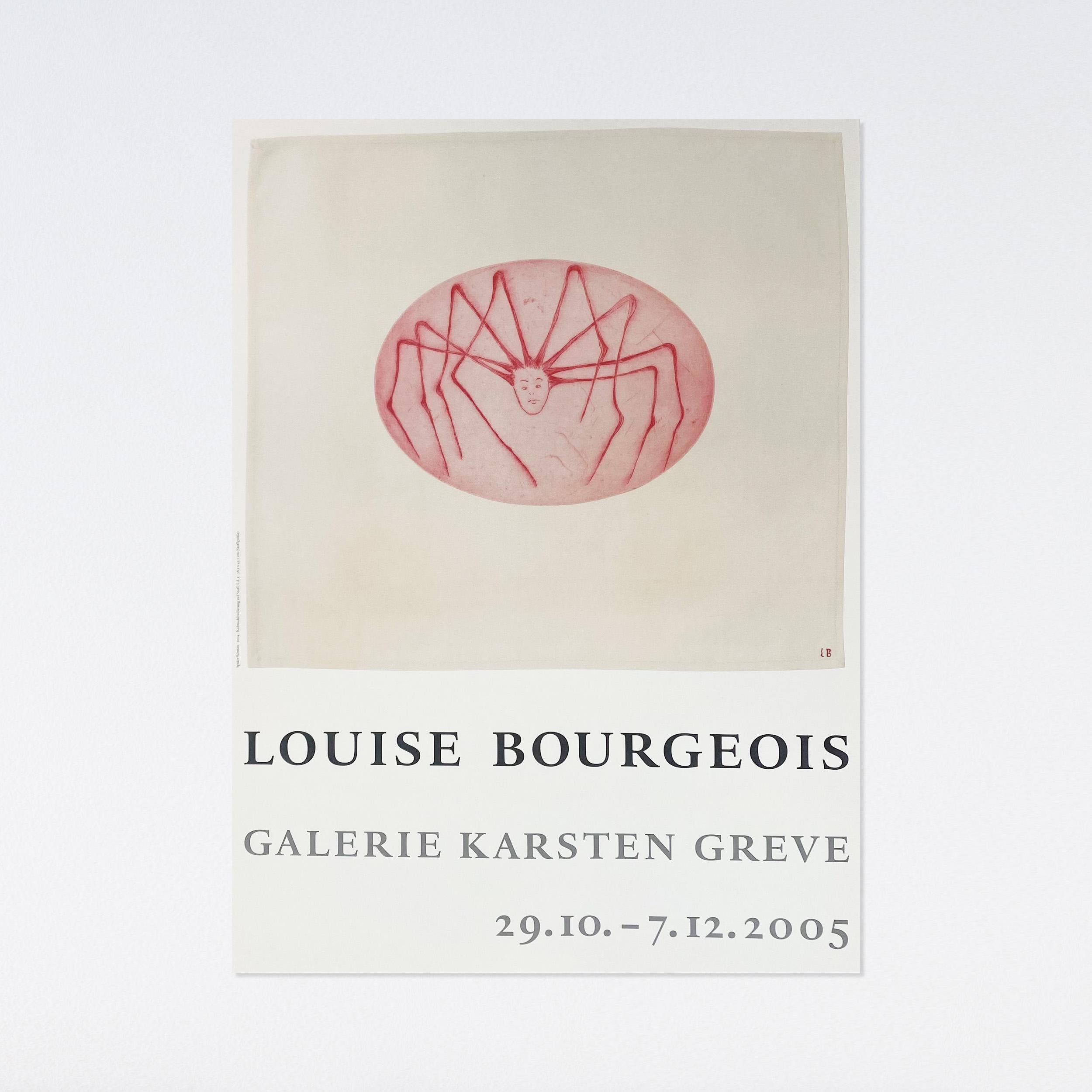 A poster made on the occasion of Louise Bourgeois's 2005 exhibition at Galerie Karsten Greve Köln in Germany.

32 x 23.5 in
81.28 x 59.69 cm

Louise Bourgeois was a French-American artist. Although she is best known for her large-scale sculpture and