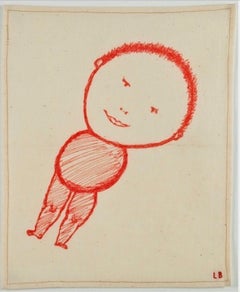 The Child (Unique Lithograph on Vintage Linen)