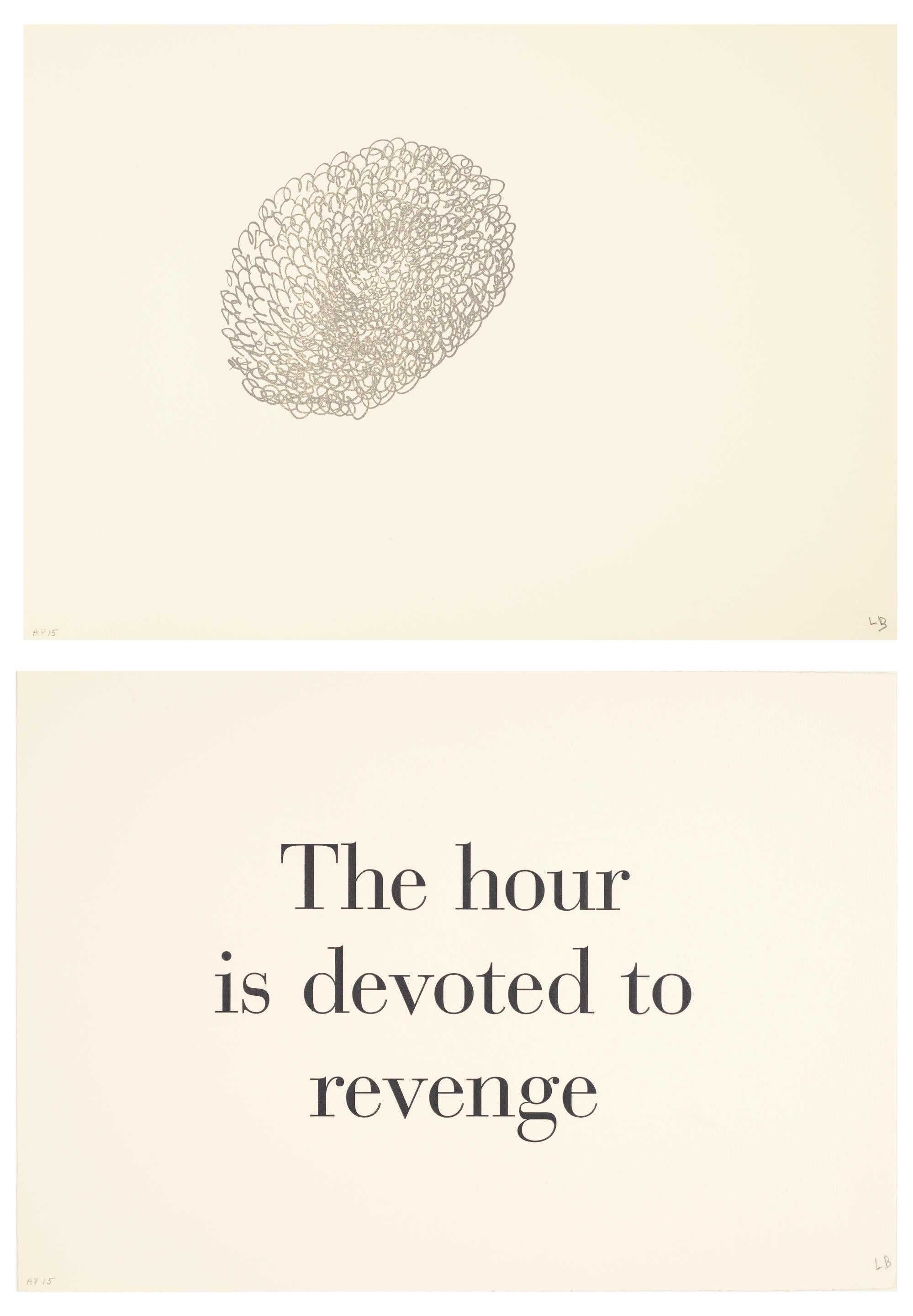 Louise Bourgeois Abstract Print - The Hour Is Devoted to Revenge -- Letterpress, Lithograph, Text Art by Bourgeois