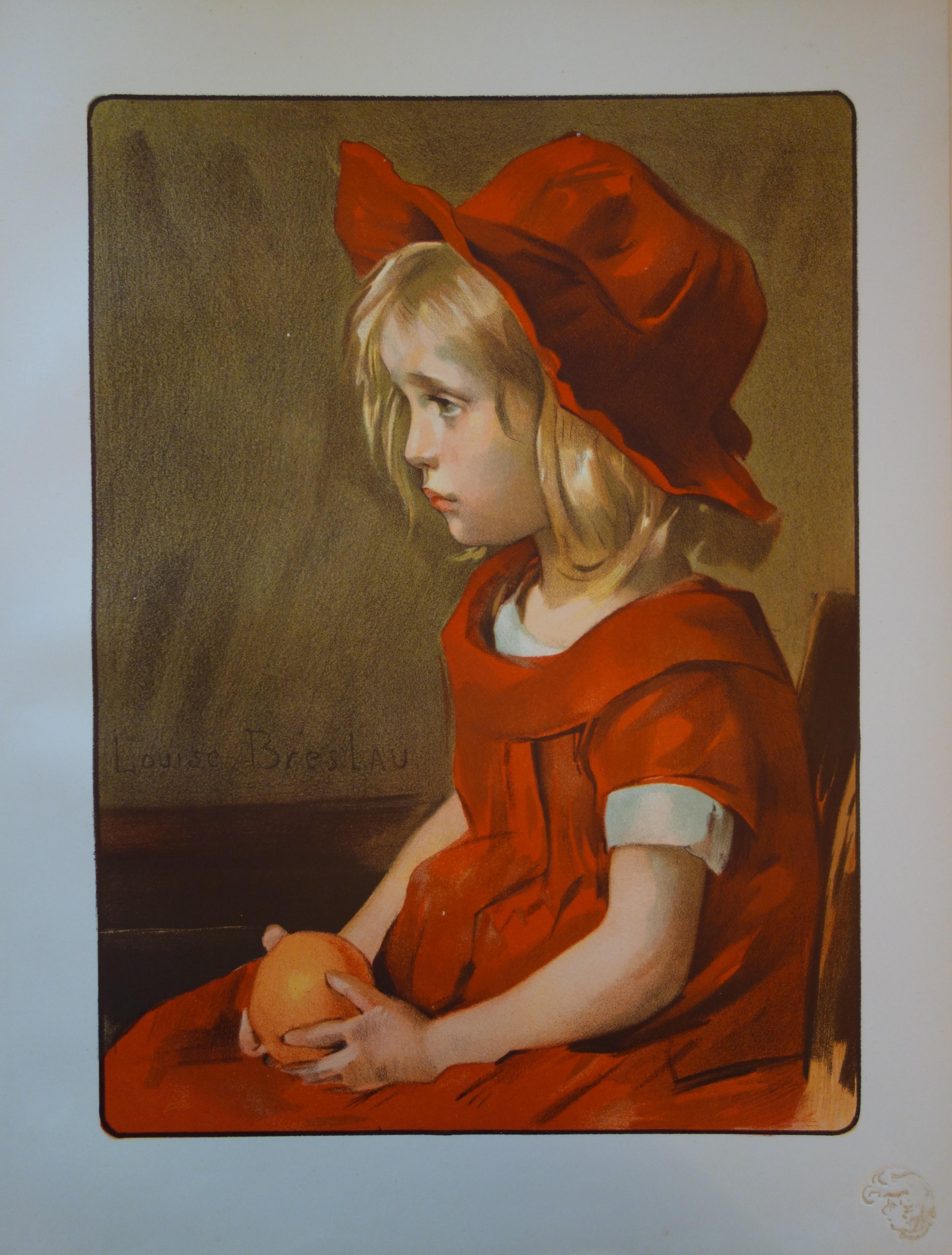 Giovane ragazza con un'arancia - litografia originale, 1898 - Print di Louise Breslau
