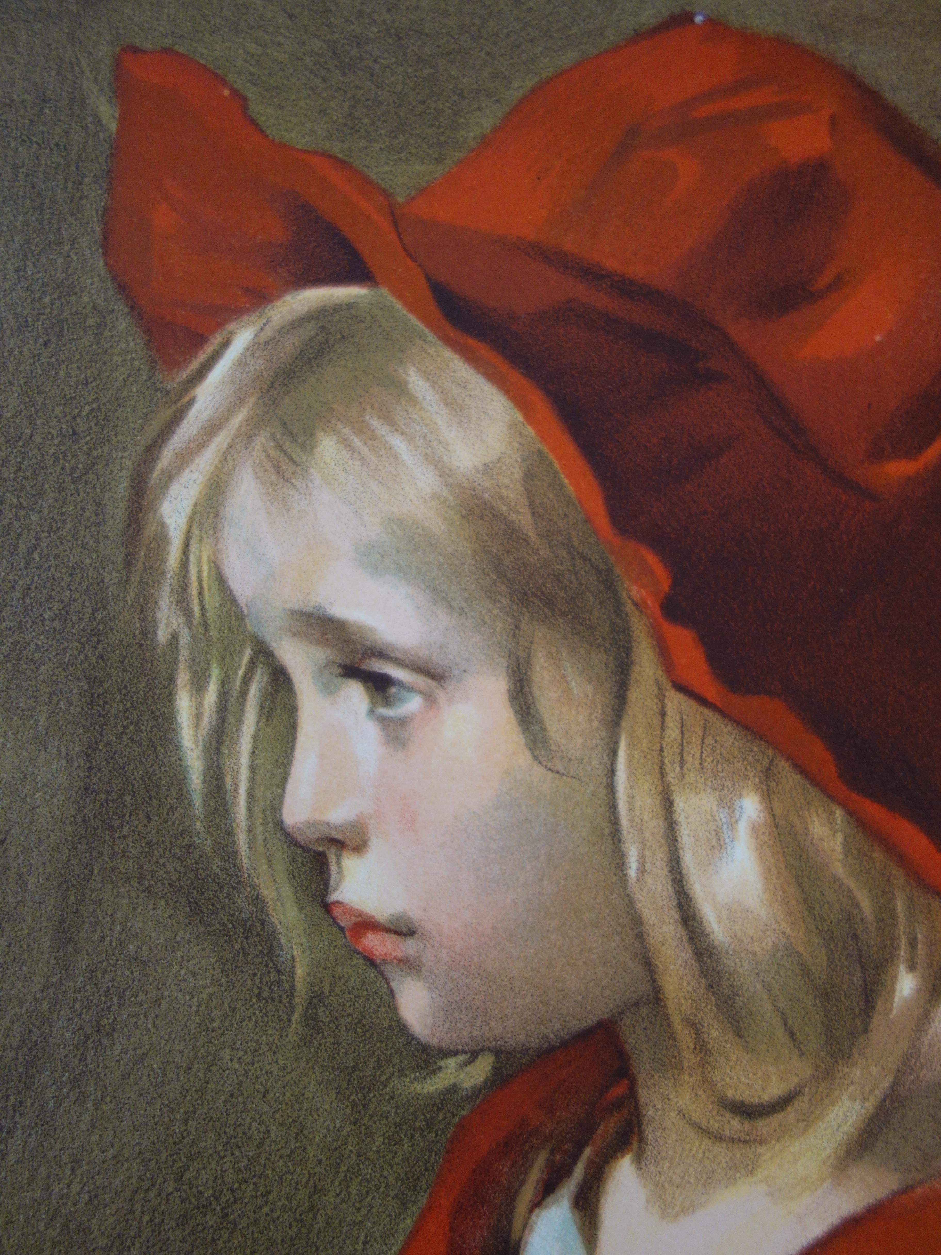 Giovane ragazza con un'arancia - litografia originale, 1898 - Figurative Print Arancia di Louise Breslau