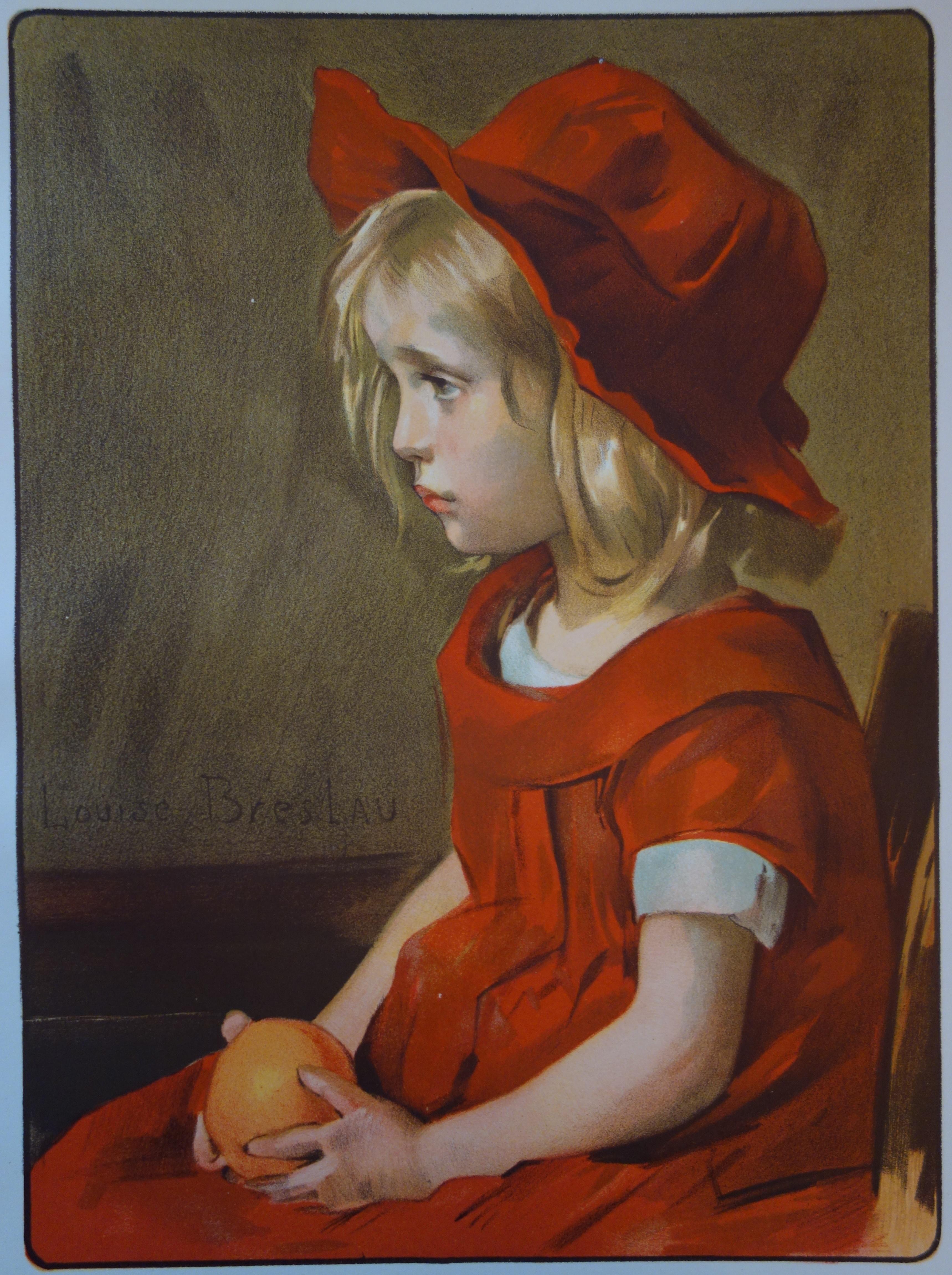 Figurative Print di Louise Breslau - Giovane ragazza con un'arancia - litografia originale, 1898