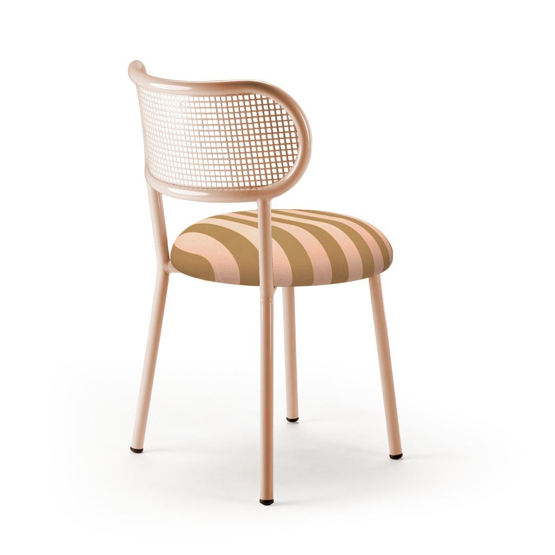 Mid-Century Modern Louise Chair with Salmon Steel Structure, Perforated Steel Back and Upholstery For Sale