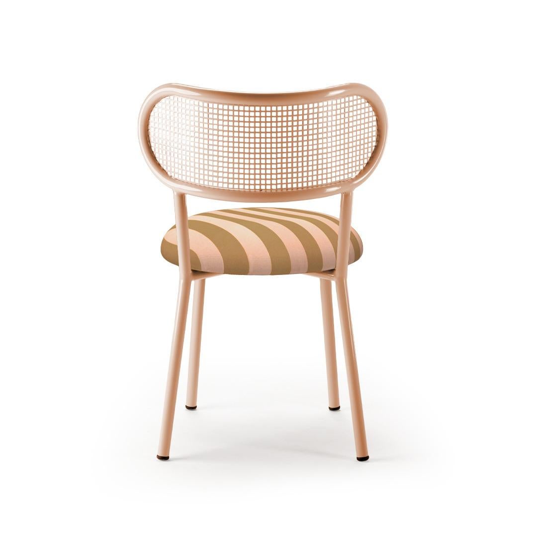 Portuguese Louise Chair with Salmon Steel Structure, Perforated Steel Back and Upholstery For Sale