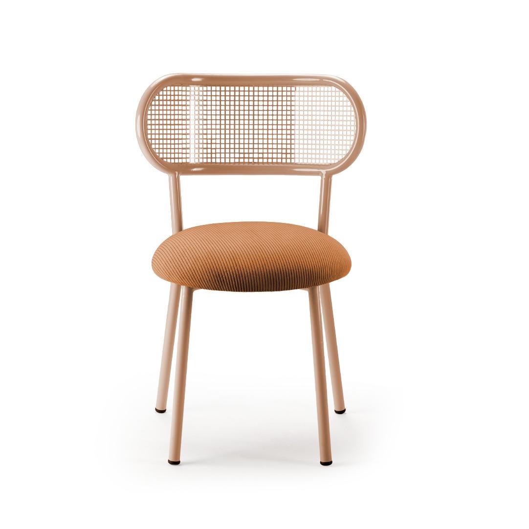 Lacquered Louise Chair with Salmon Steel Structure, Perforated Steel Back and Upholstery For Sale