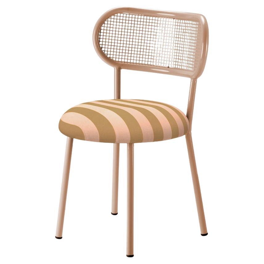 Louise Chair with Salmon Steel Structure, Perforated Steel Back and Upholstery