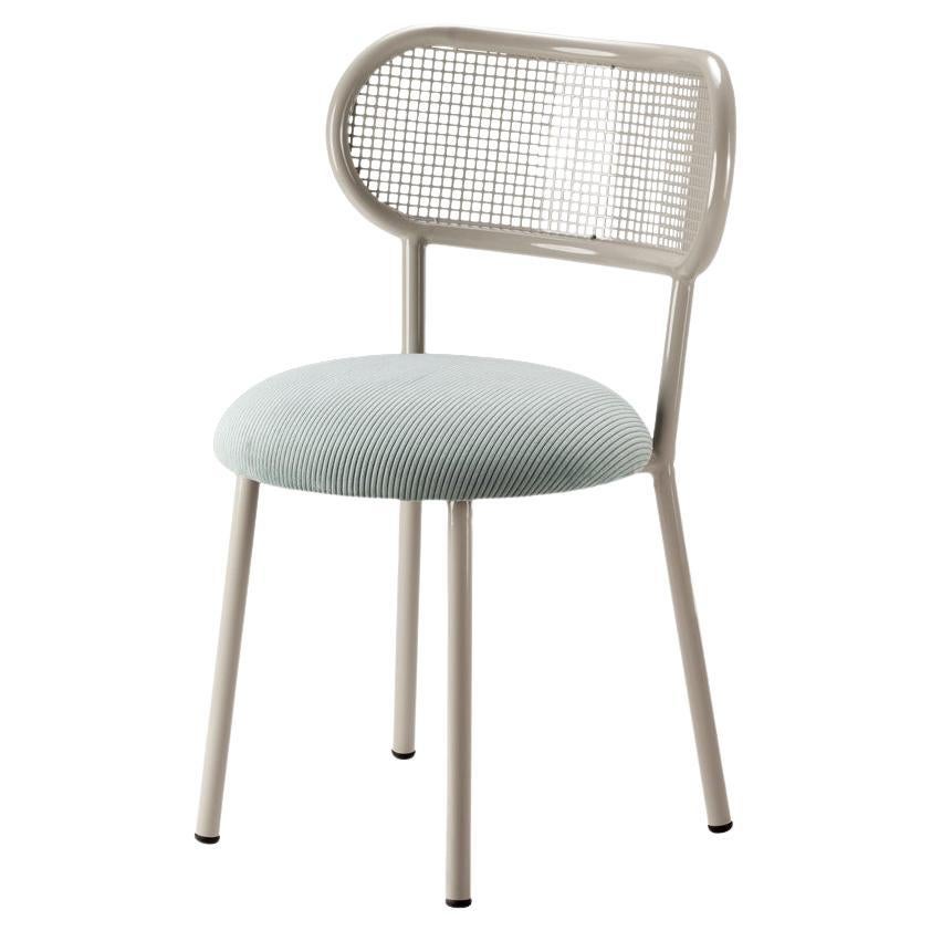Louise Chair with Taupe Steel Structure, Perforated Steel Back and Upholstery For Sale