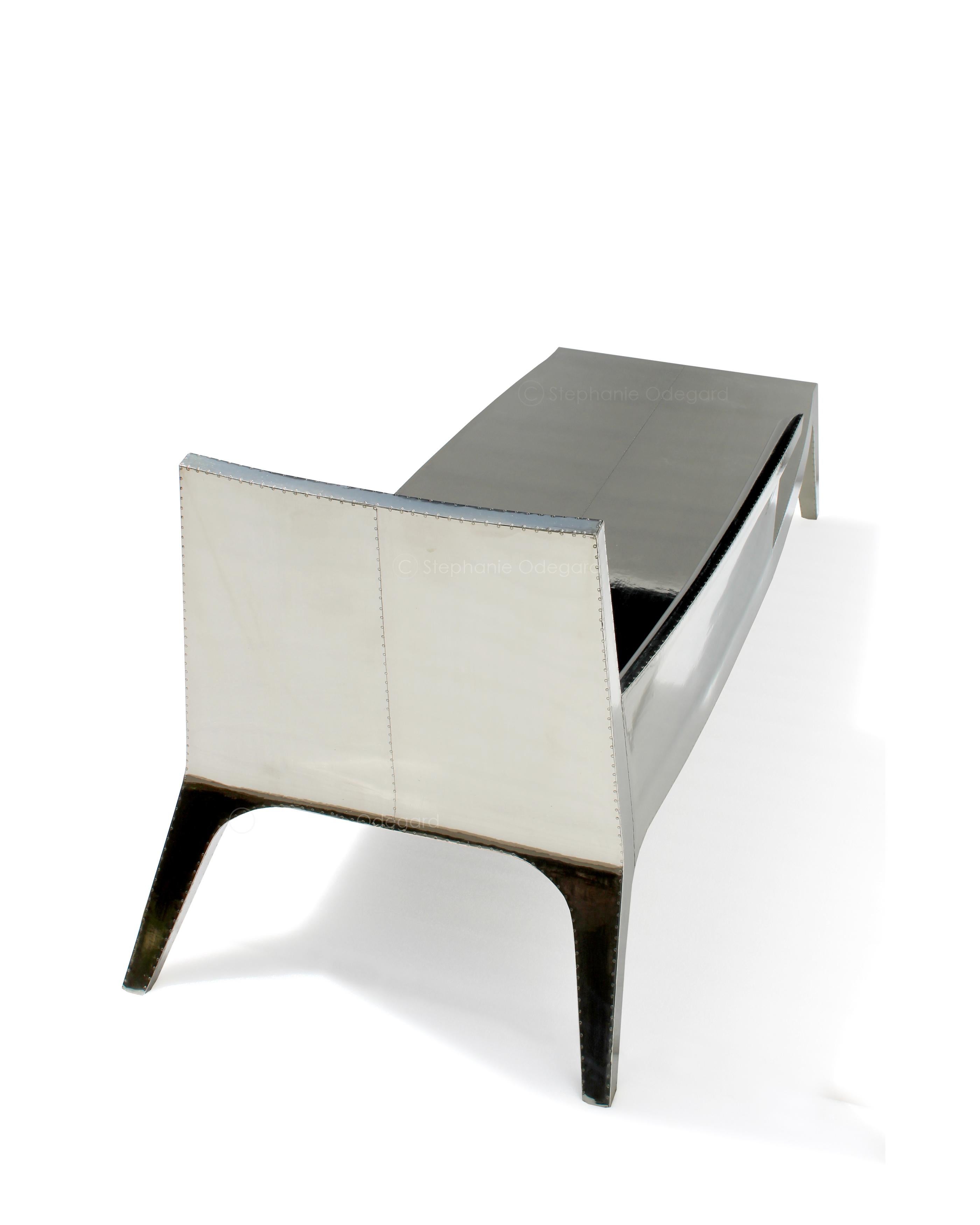 Louise Chaise in White Bronze Over Teakwood Handcrafted in India by Paul Mathieu In New Condition For Sale In New York, NY