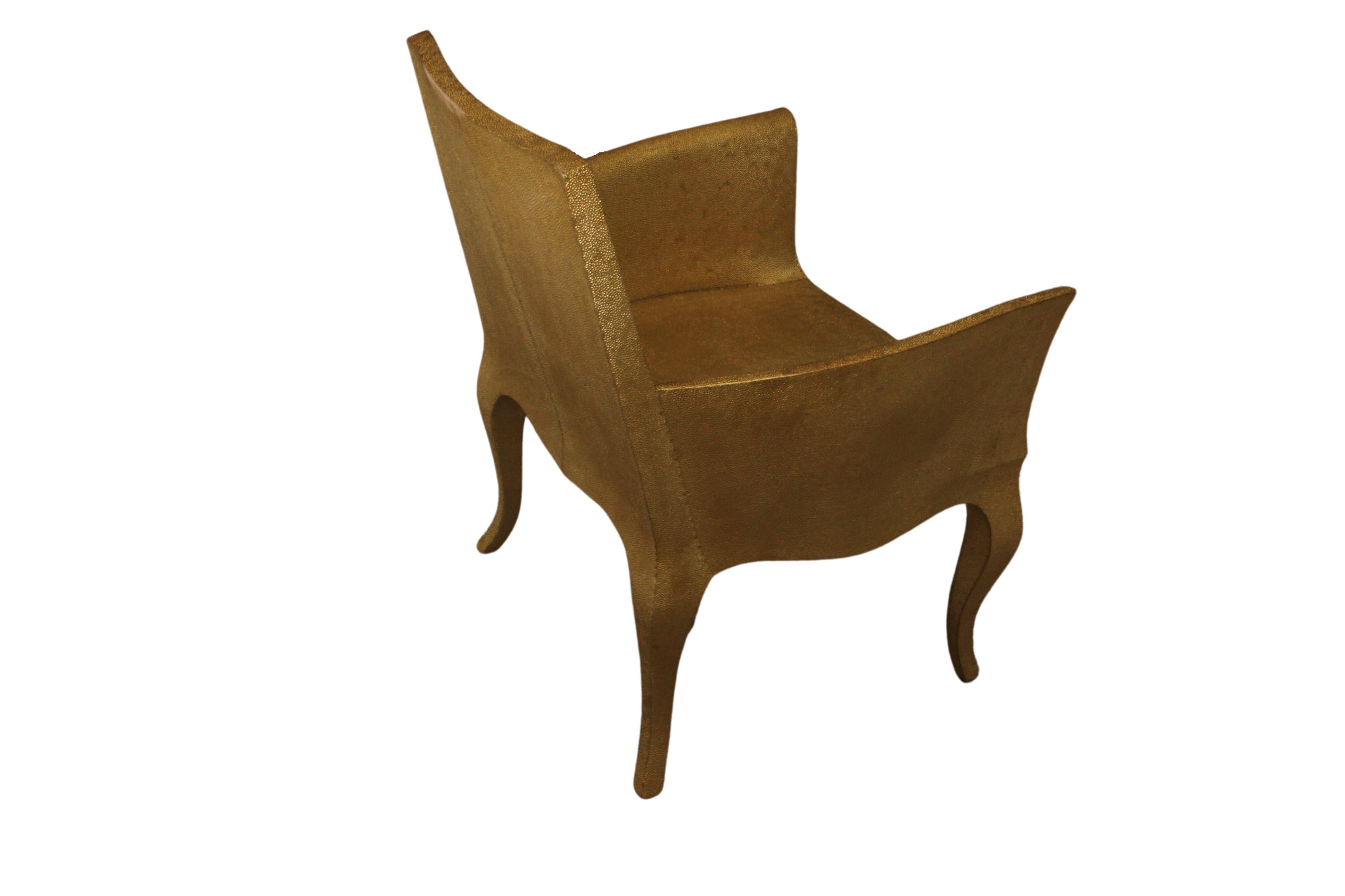 Louise Club Chair in Medium Hammered Brass Over Teak Wood by Paul Mathieu For Sale 2