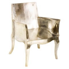 Fauteuil club Louise en bronze blanc recouvert de teck par Paul Mathieu 