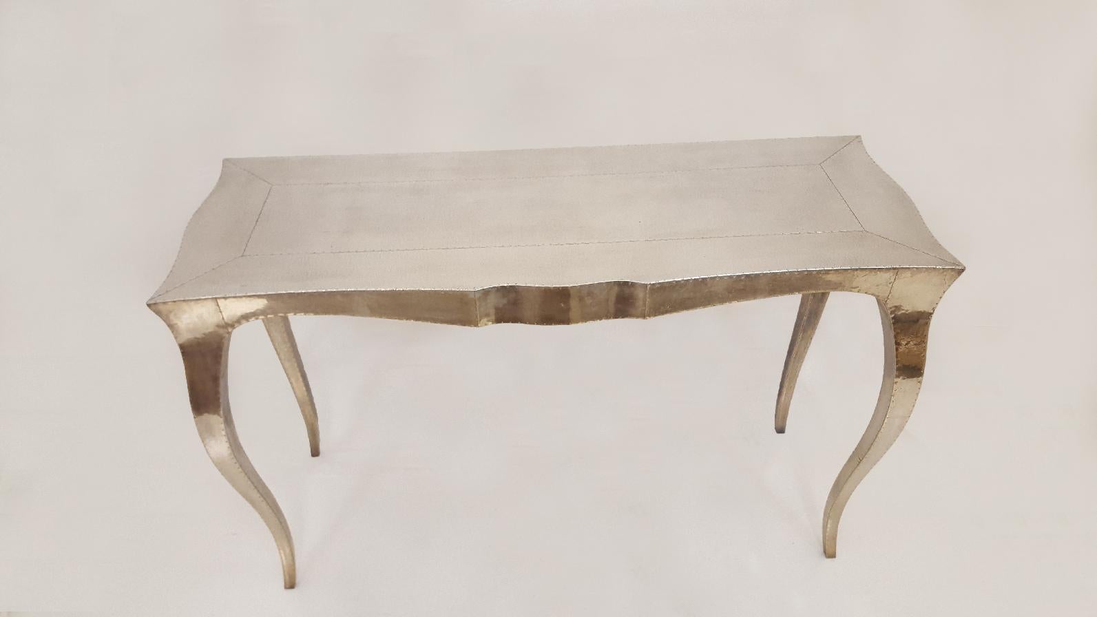 Louise Console Art Deco Card and Tea Tables Fine Hammered White Bronze For Sale 5