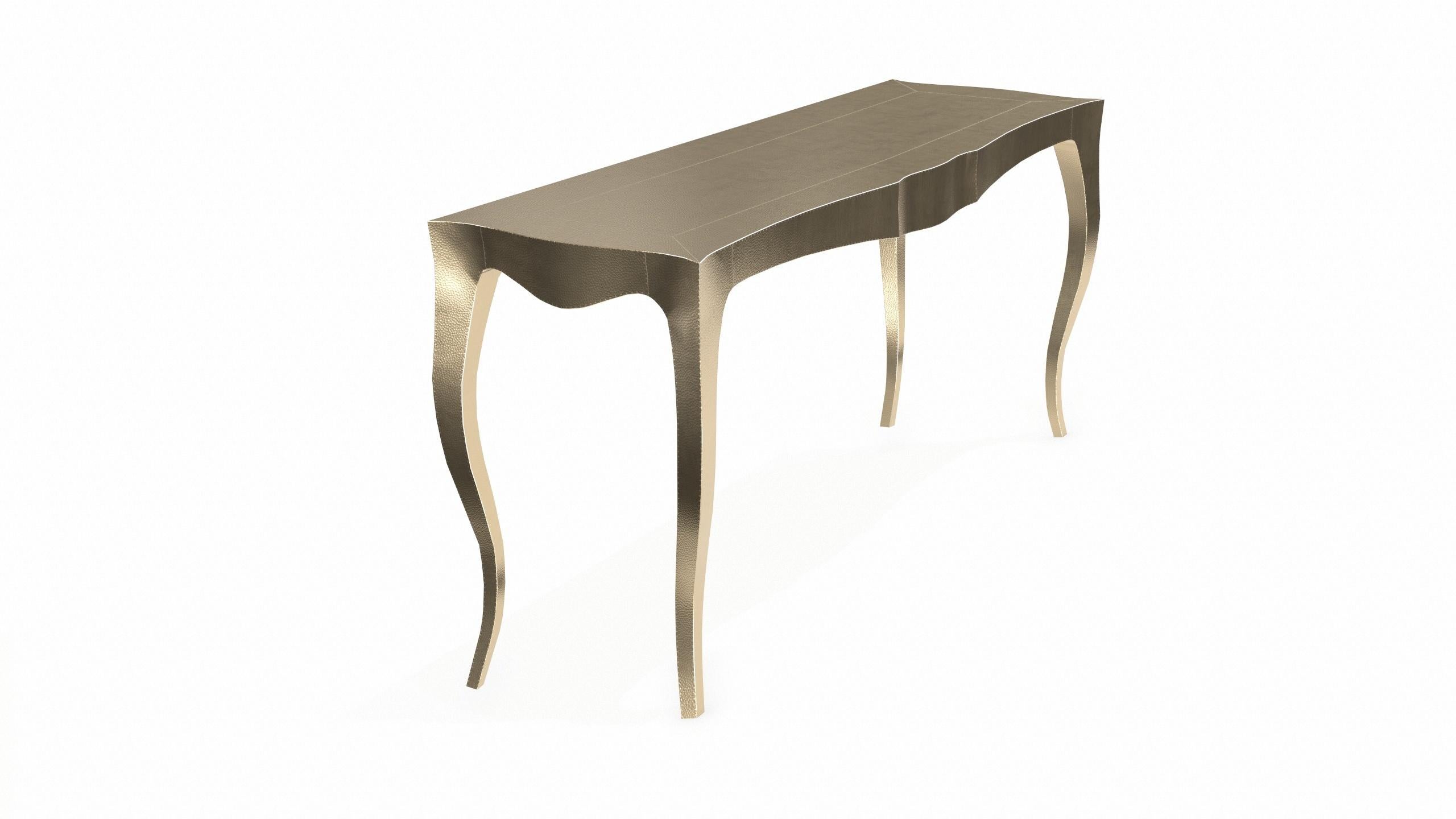 Wood Louise Console Art Deco Card and Tea Tables Mid. Hammered Brass  by Paul Mathieu For Sale