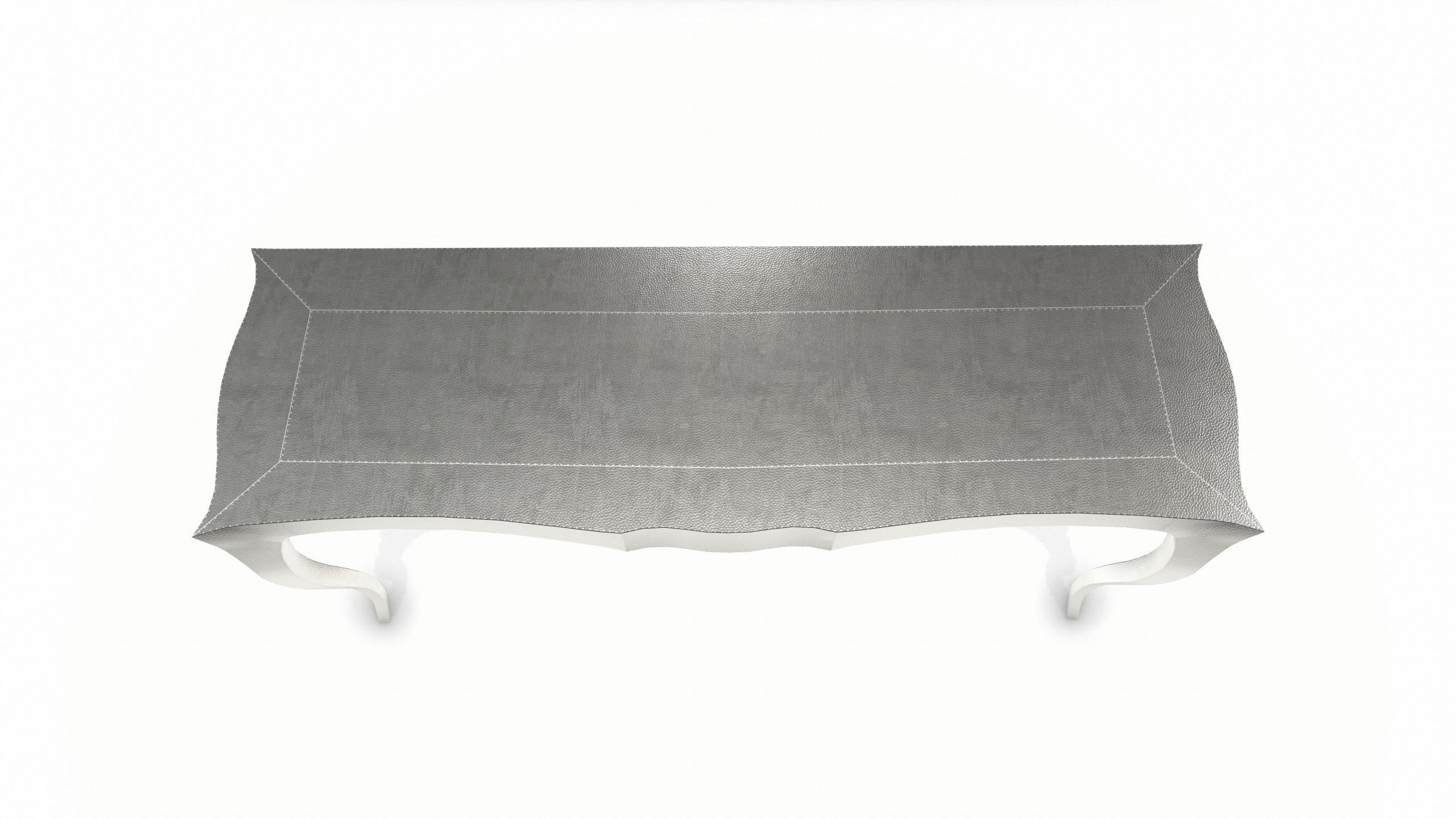 Metal Louise Console Art Deco Card and Tea Tables Mid. Hammered White Bronze  For Sale