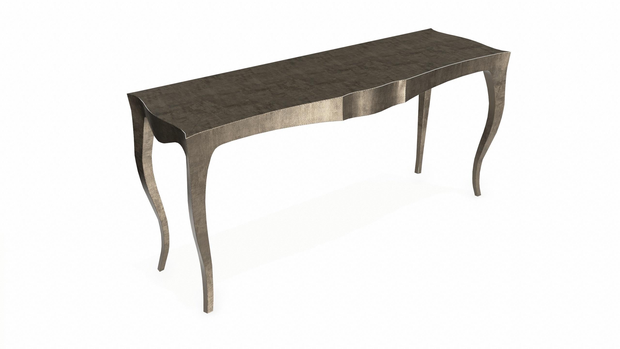 Other Louise Console Art Deco Industrial and Work Tables Mid. Hammered Antique Bronze For Sale