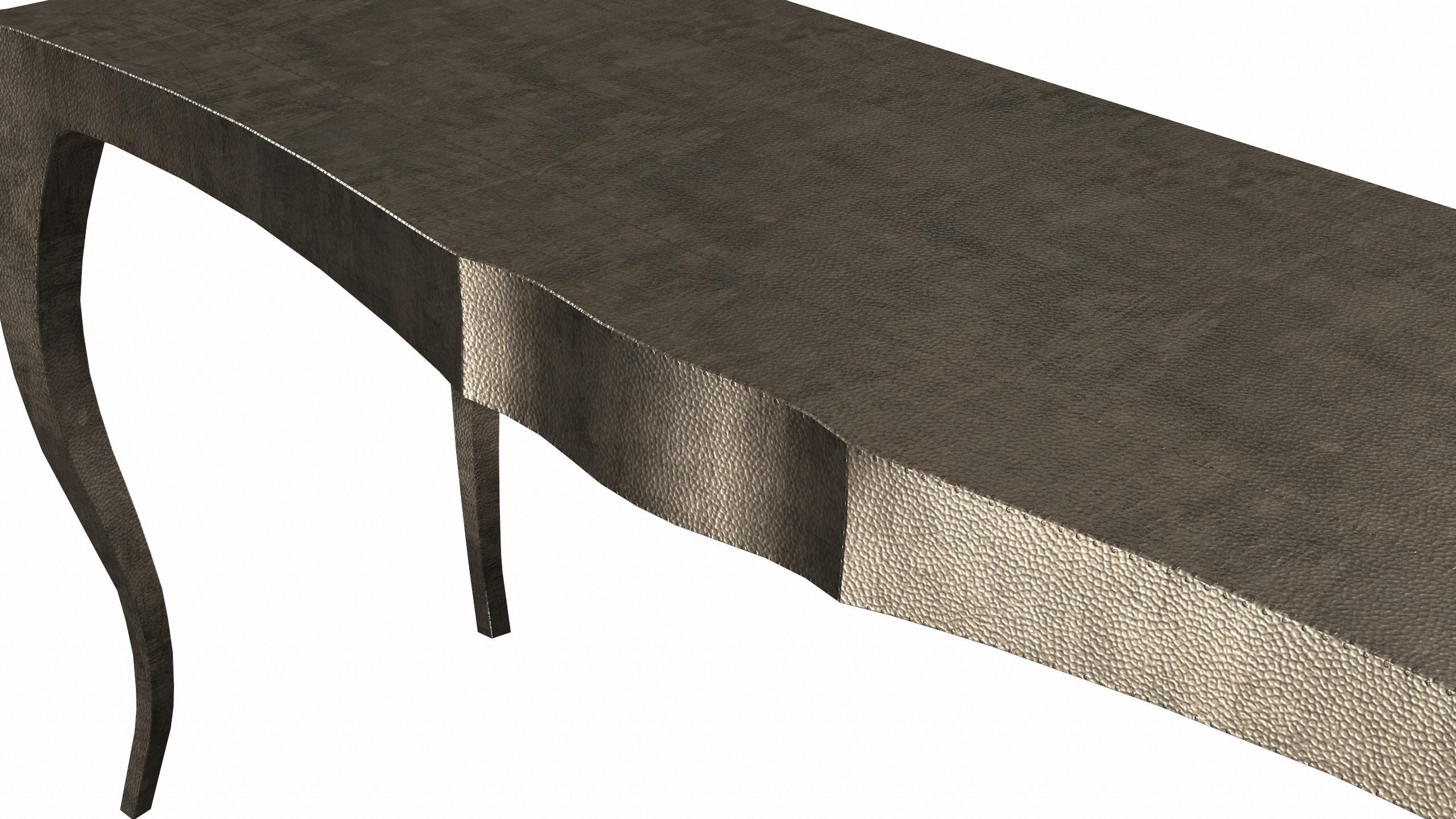 Contemporary Louise Console Art Deco Industrial and Work Tables Mid. Hammered Antique Bronze For Sale