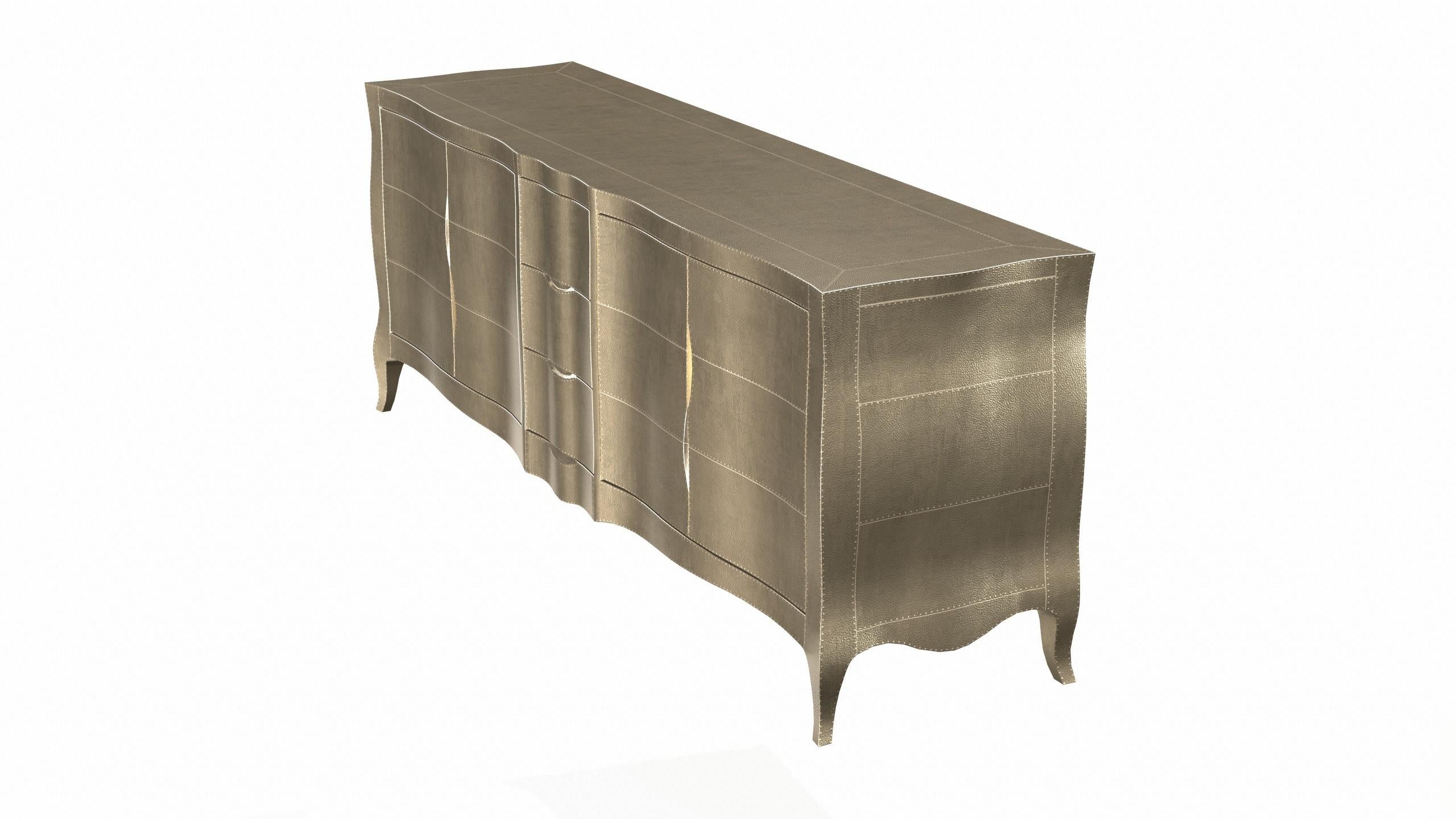 Hand-Carved Louise Credenza Art Deco Bookcases in Fine Hammered Brass by Paul Mathieu For Sale