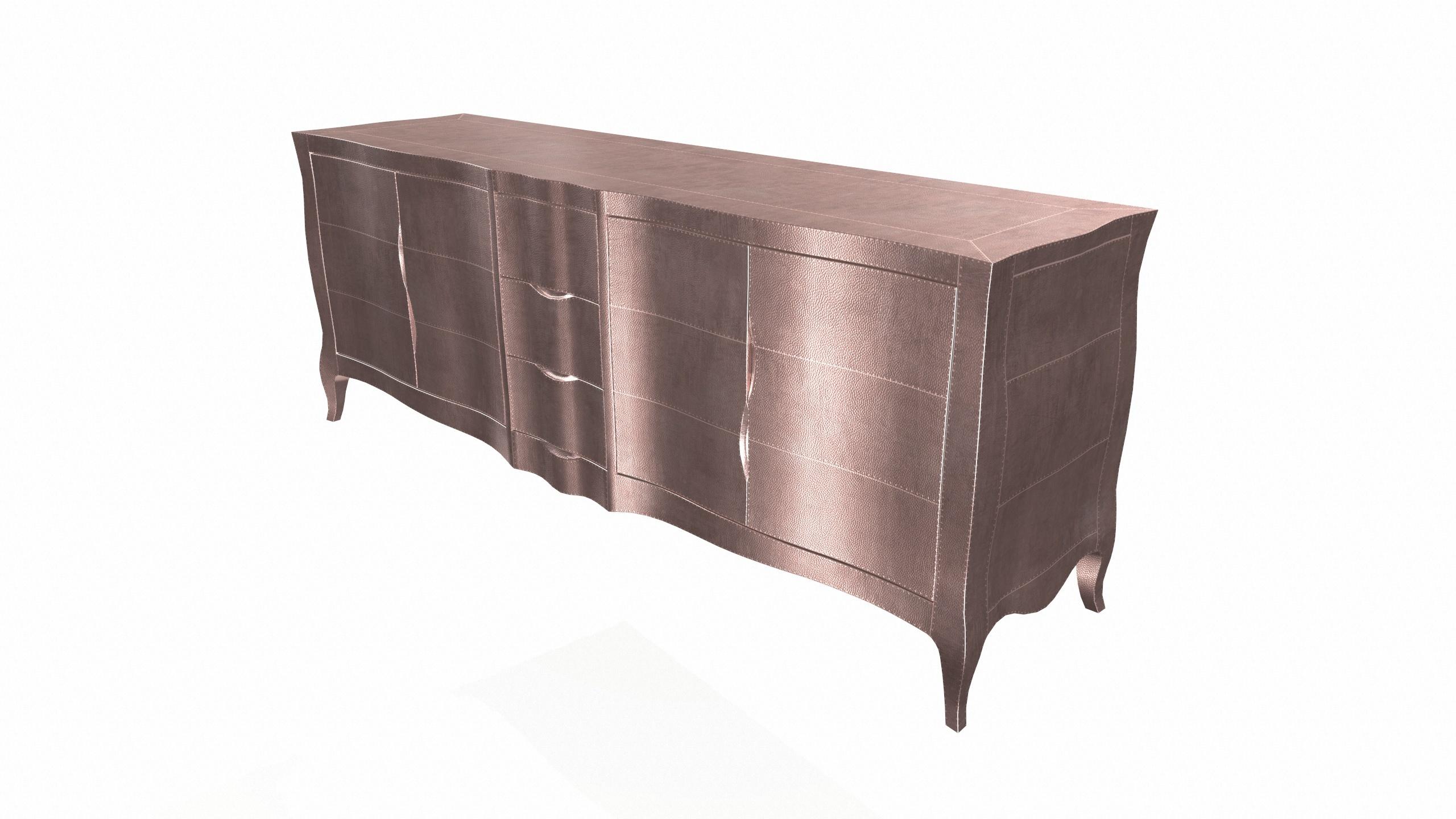 American Louise Credenza Art Deco Bookcases in Mid. Hammered Copper by Paul Mathieu For Sale
