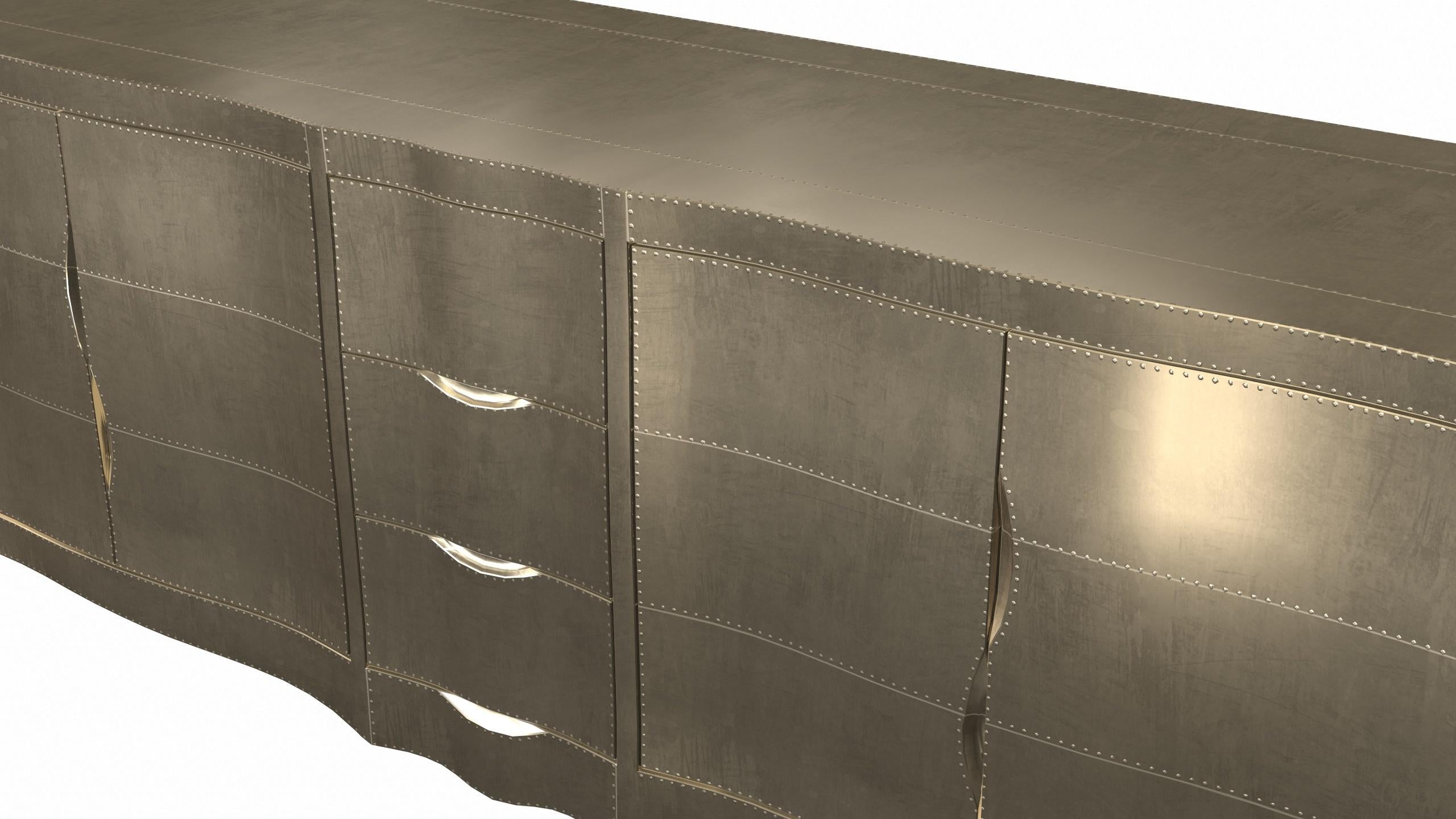 Metal Louise Credenza Art Deco Bookcases in Smooth Brass by Paul Mathieu For Sale