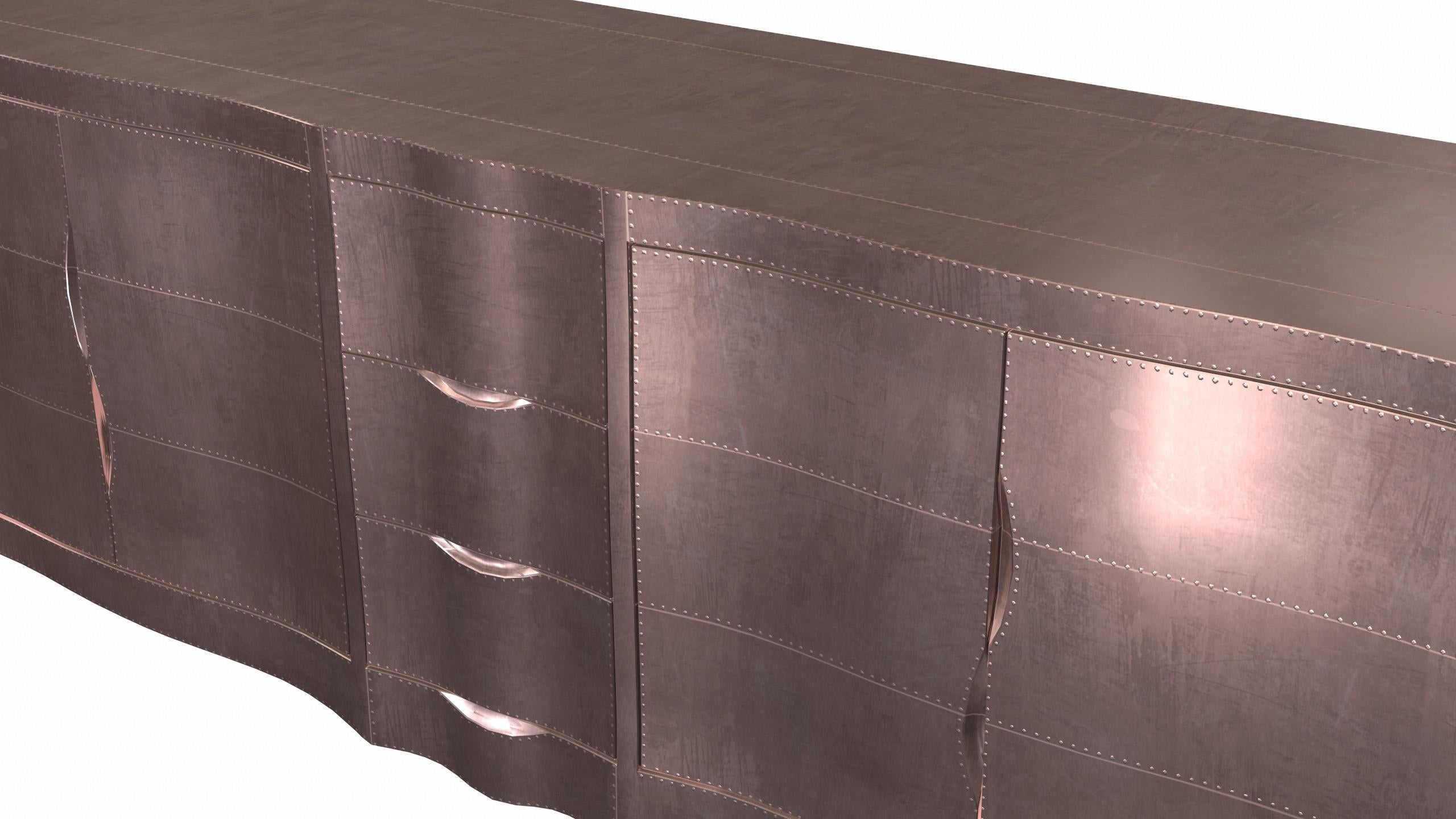 Metal Louise Credenza Art Deco Bookcases in Smooth Copper by Paul Mathieu  For Sale