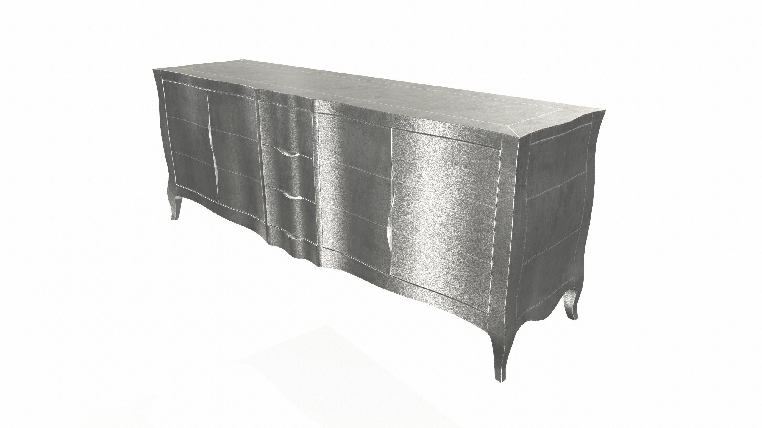 American Louise Credenza Art Deco Buffets in Fine Hammered White Bronze by Paul Mathieu For Sale