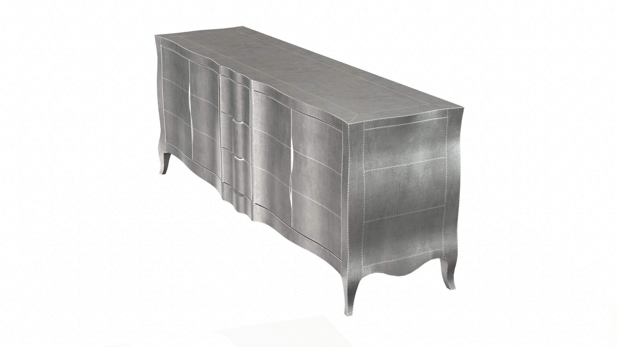 Hand-Carved Louise Credenza Art Deco Buffets in Fine Hammered White Bronze by Paul Mathieu For Sale